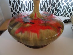 Magnifique paire de lampes squatty orange surdimensionnées de style danois Lava Drip Glaze Moderne