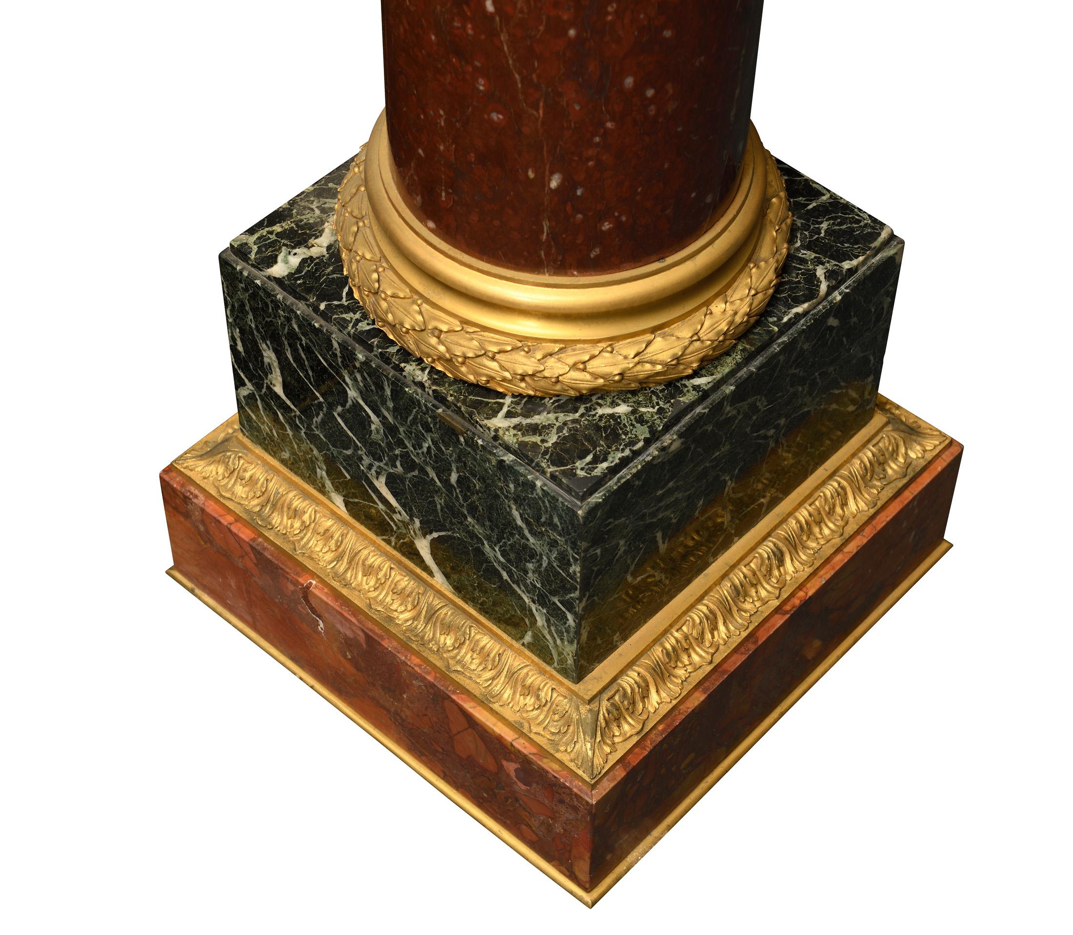 Louis XVI Magnificent Pair of Pedestal Marble and Bronze For Sale