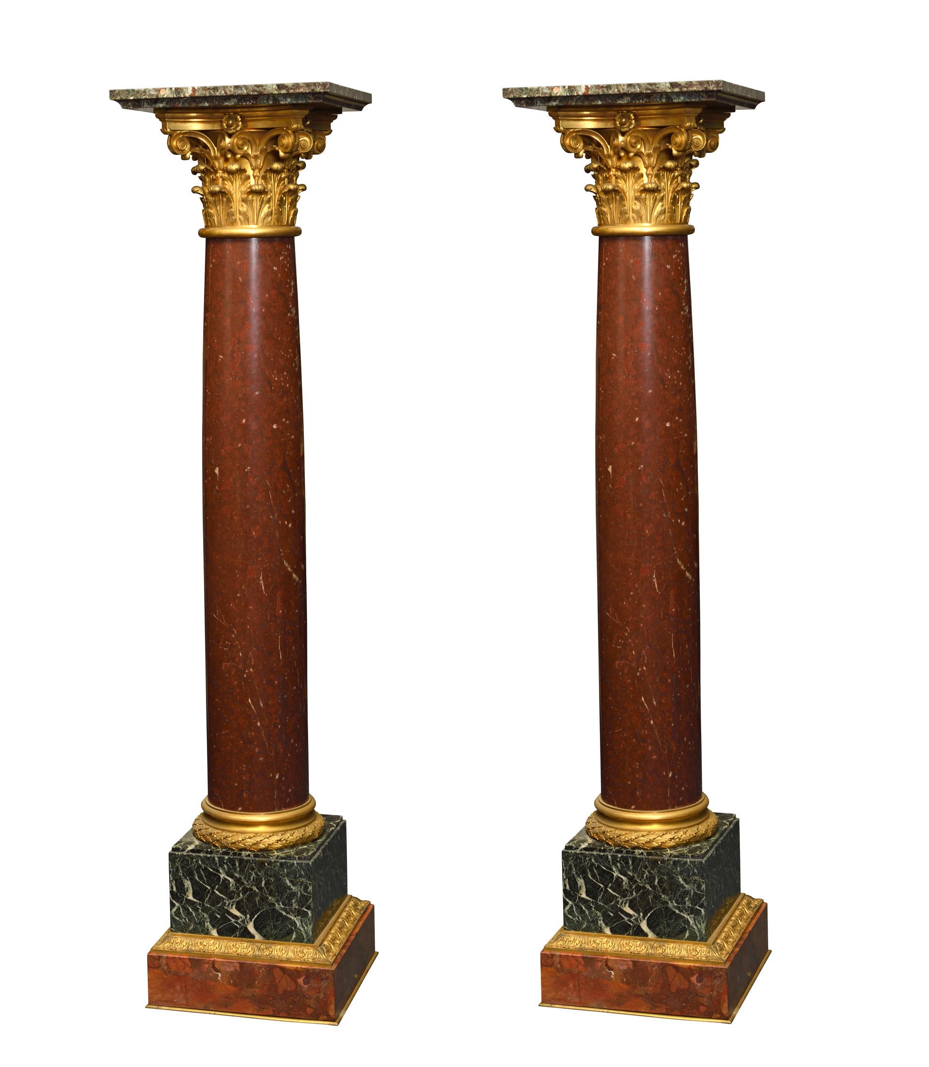 French Magnificent Pair of Pedestal Marble and Bronze For Sale