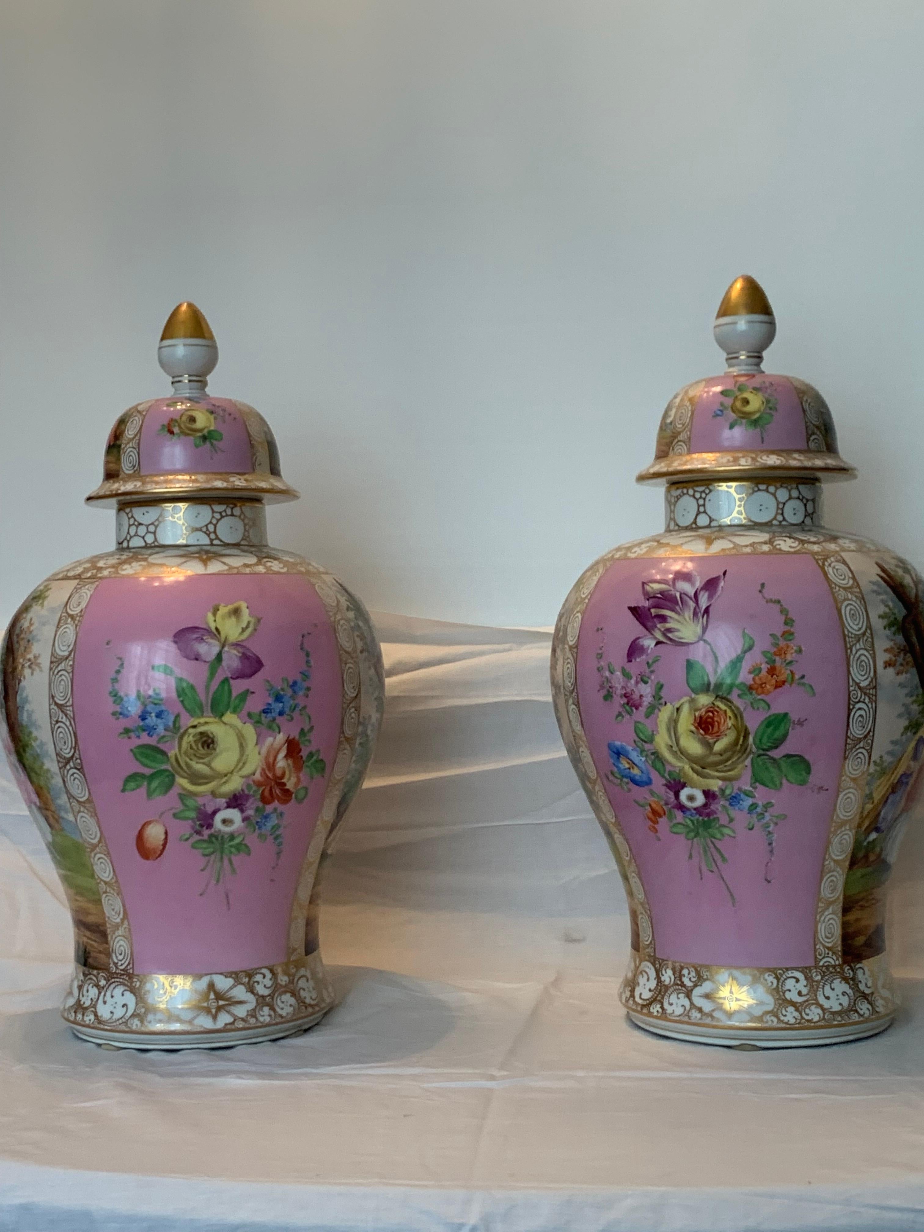 Magnificent pair of pink vases BERLIN porcelain  For Sale 5