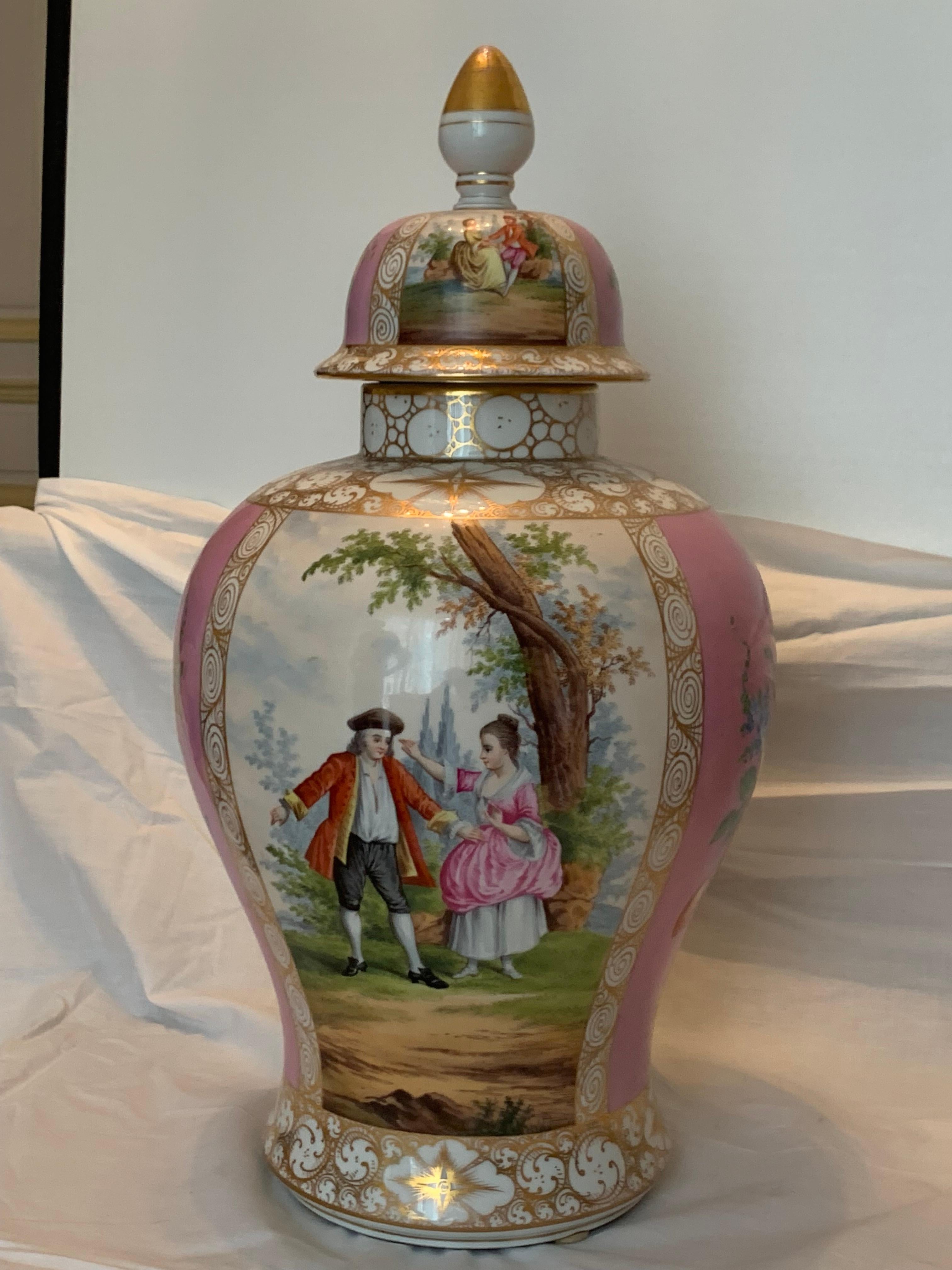 Napoleon III Magnificent pair of pink vases BERLIN porcelain  For Sale