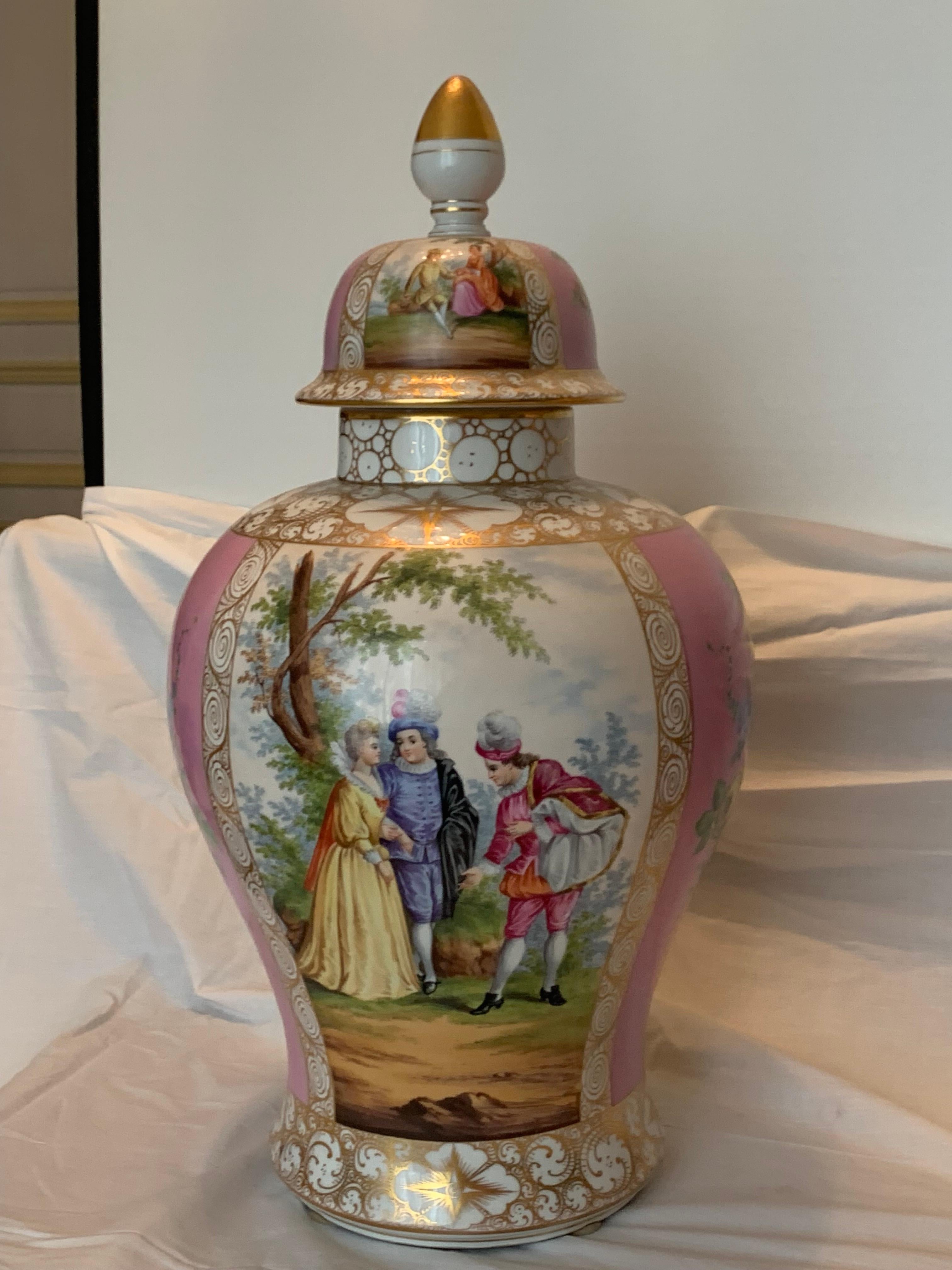 Magnificent pair of pink vases BERLIN porcelain  In Good Condition For Sale In Los Angeles, CA