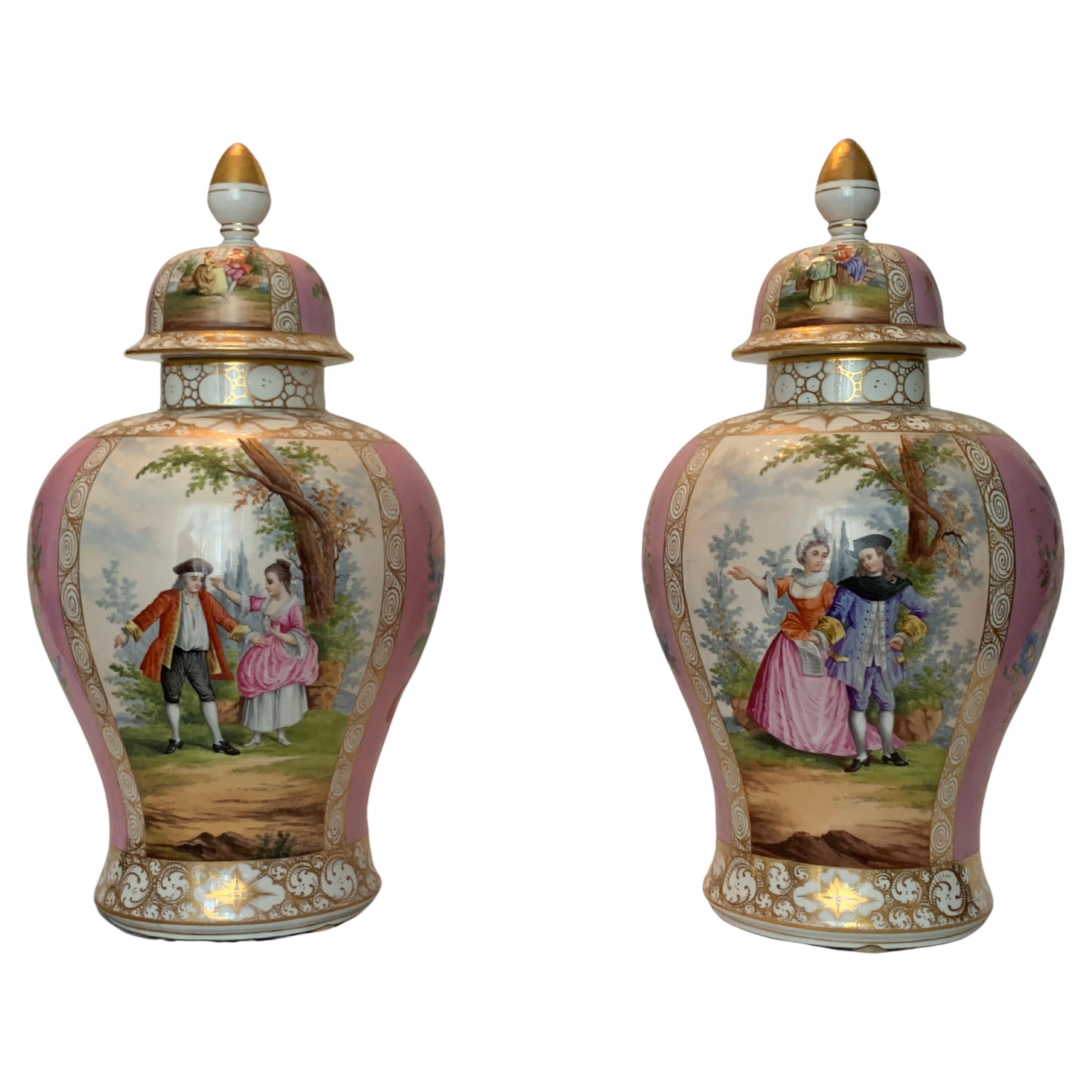 Magnificent pair of pink vases BERLIN porcelain  For Sale