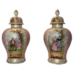 Magnificent pair of pink vases BERLIN porcelain 