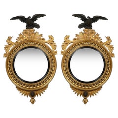 Magnifique paire de miroirs muraux convexes de la période Régence, 1820