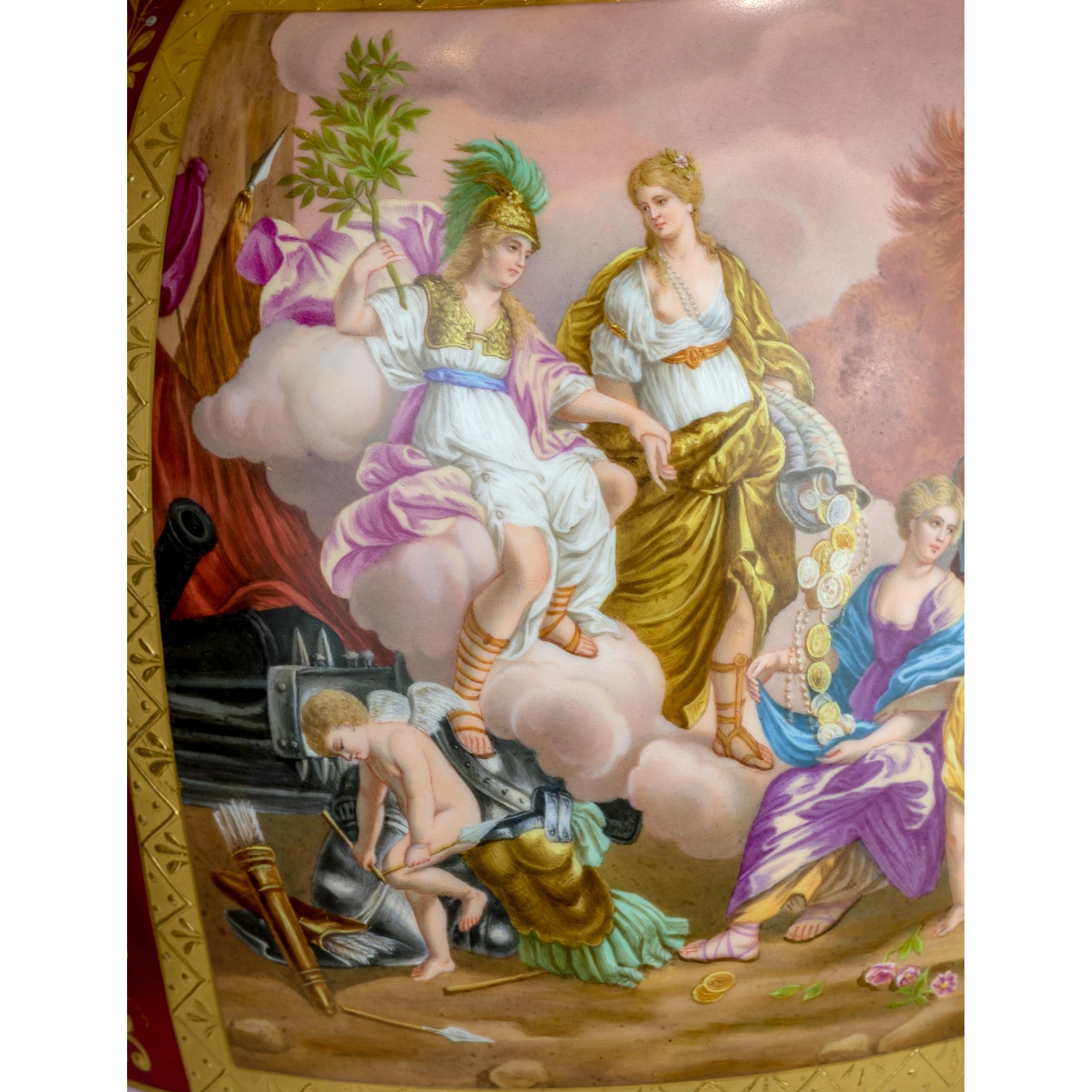 Magnifica coppia di urne in porcellana Royal Vienna Porcelain in stile bronzo dorato in vendita 7