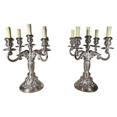 Magnificent Pair of Sterling Silver Electrified Candelabras