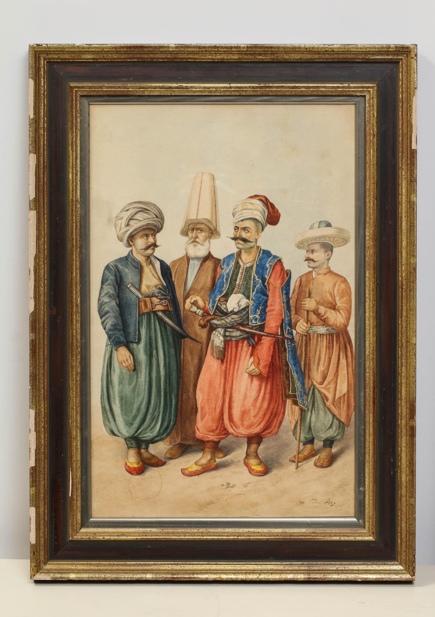 Magnificent pair of Islamic, Turkish ottoman hand-painted watercolors of Sultans,
signed Hossein and dated 1804.

Very high quality pair of watercolors in original frames.

Wear to the frames, otherwise excellent condition. Ready to