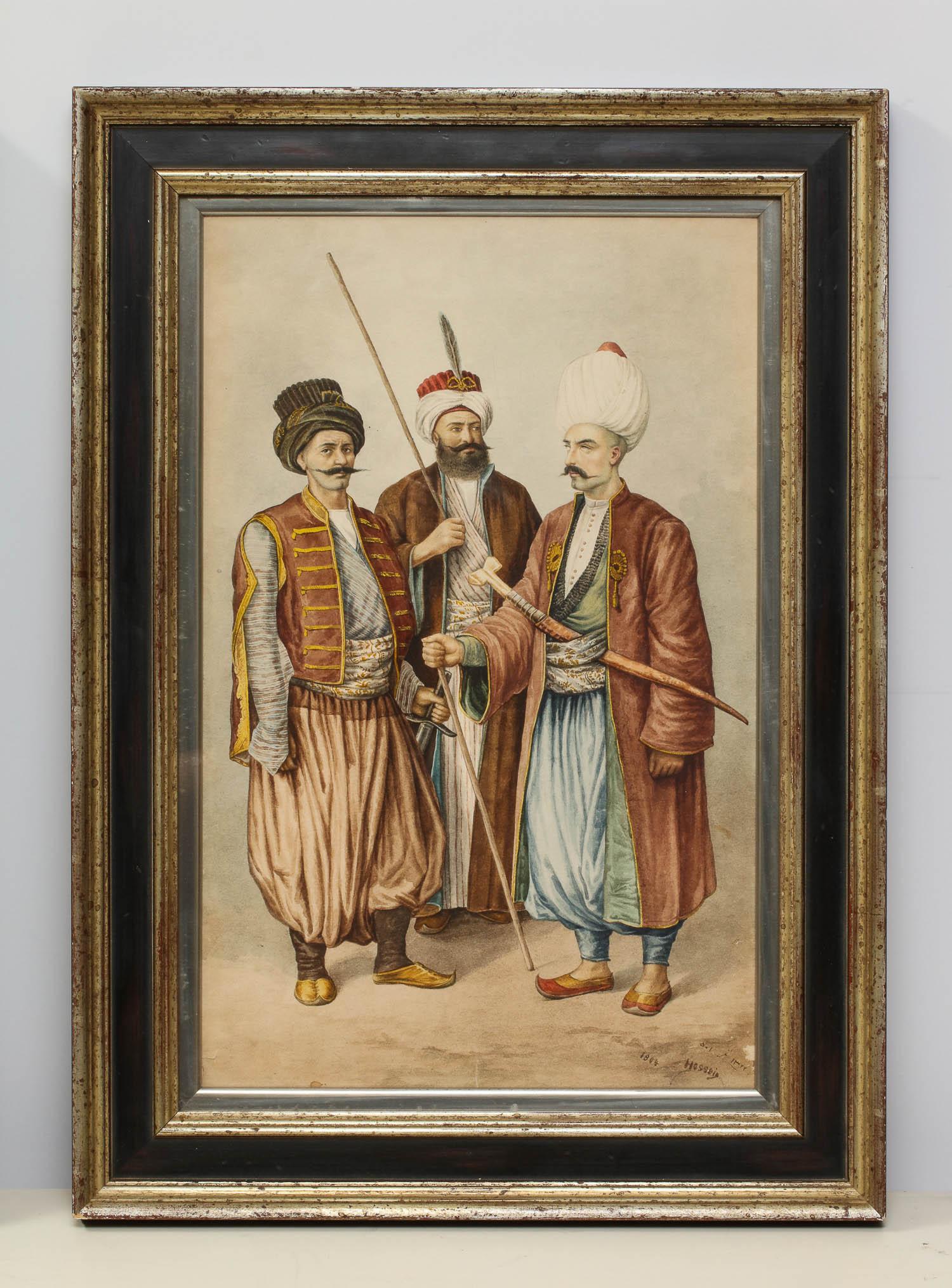 Islamic Magnificent Pair of Turkish Ottoman Watercolors of Sultans by Hossein