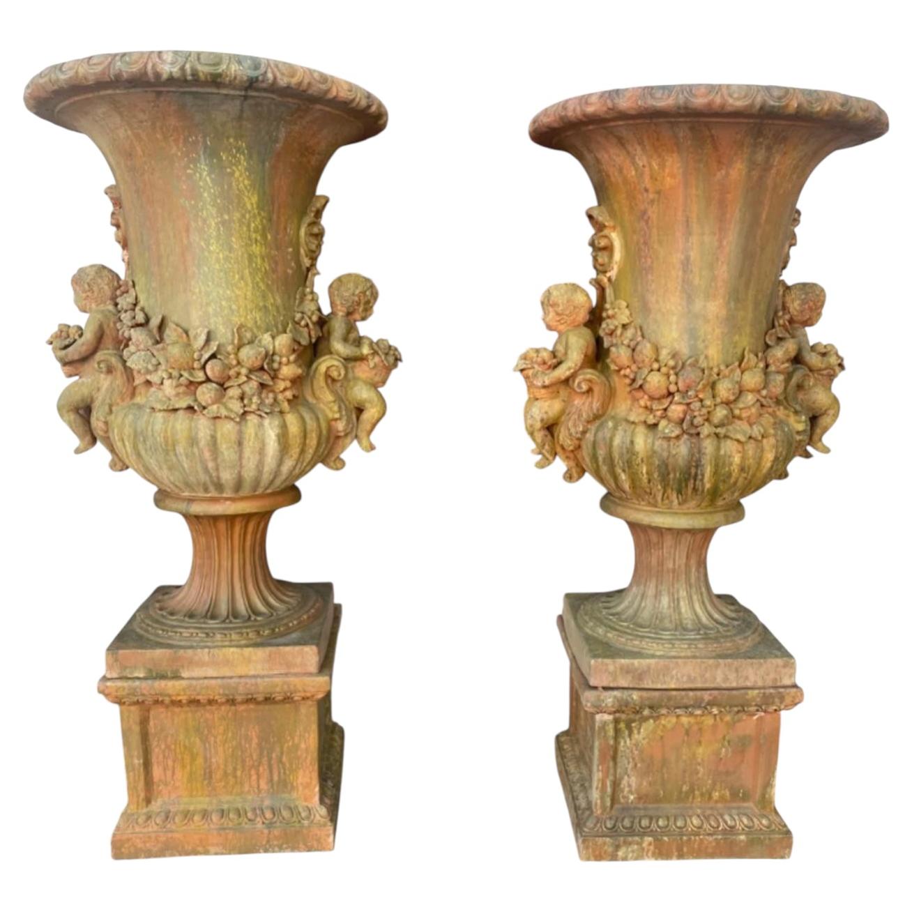 Magnifique paire de vases toscans en terre cuite Impruneta Début du 20ème siècle H : 180c