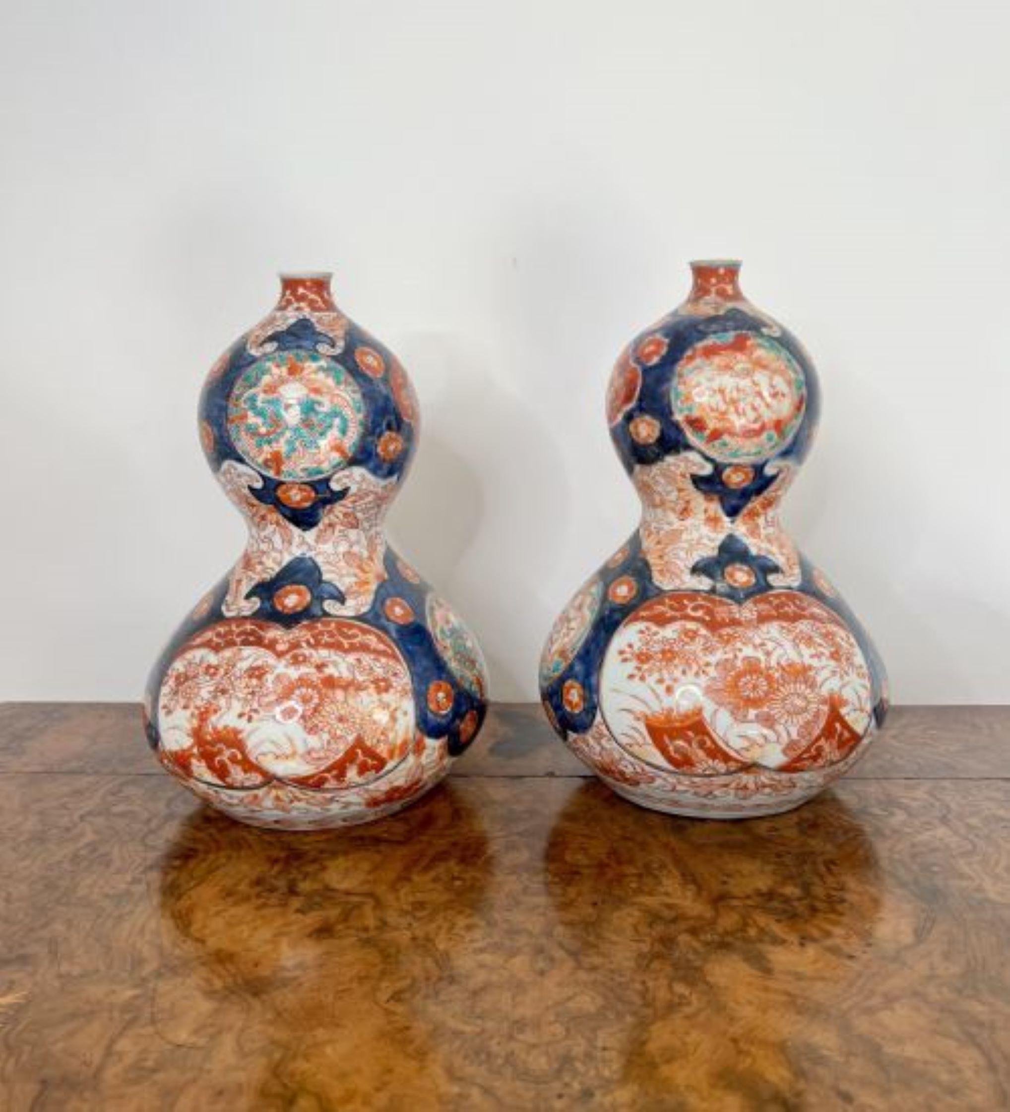 20th Century Magnificent pair of unusual shaped antique Japanese imari vases For Sale