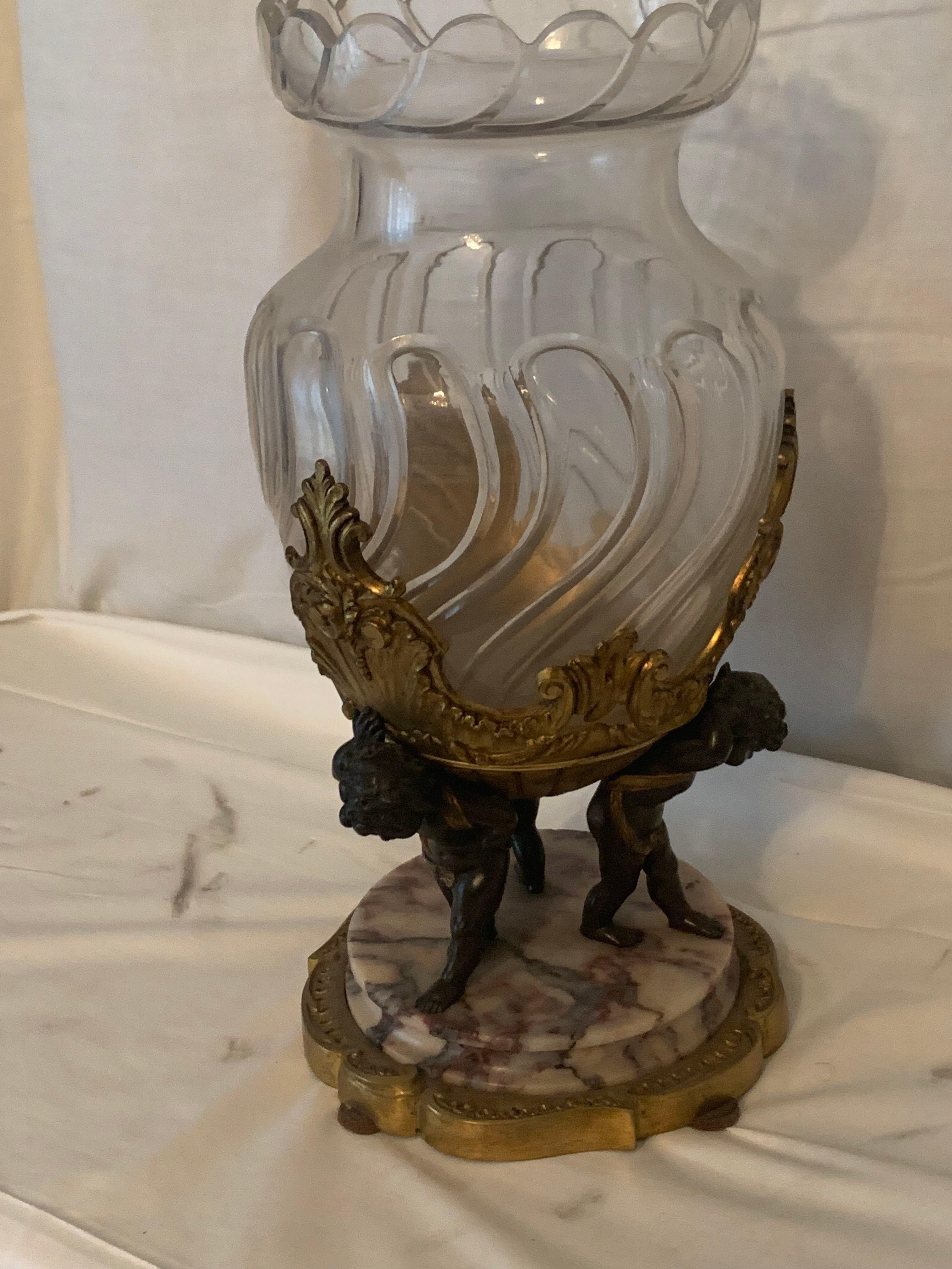 Fine XIX secolo Magnifica coppia di vasi in  cristallo e bronzo con cherubino in vendita