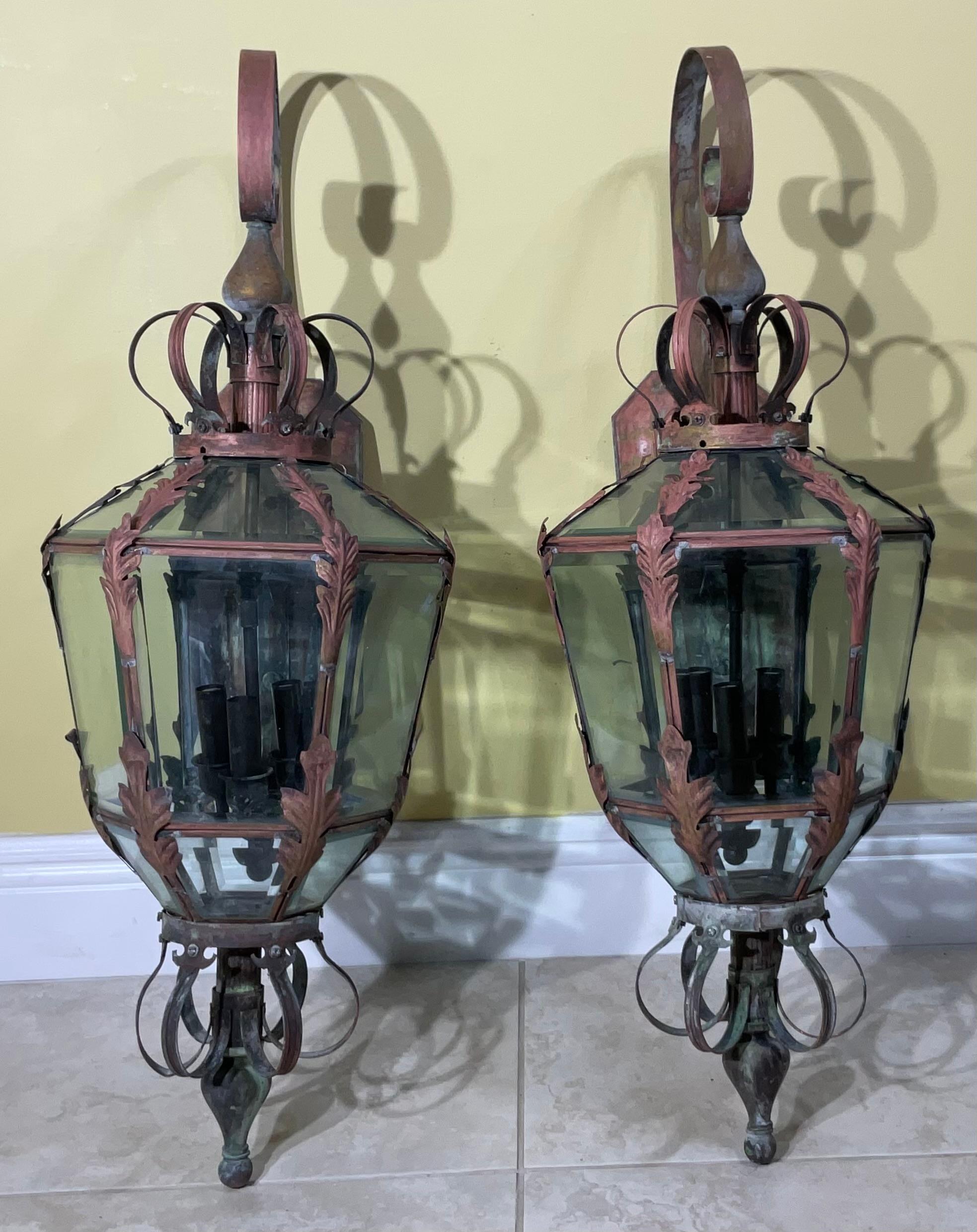 Magnificent Pair of Vintage Brass Lanterns - A Grand Entrance Statement For Sale 5