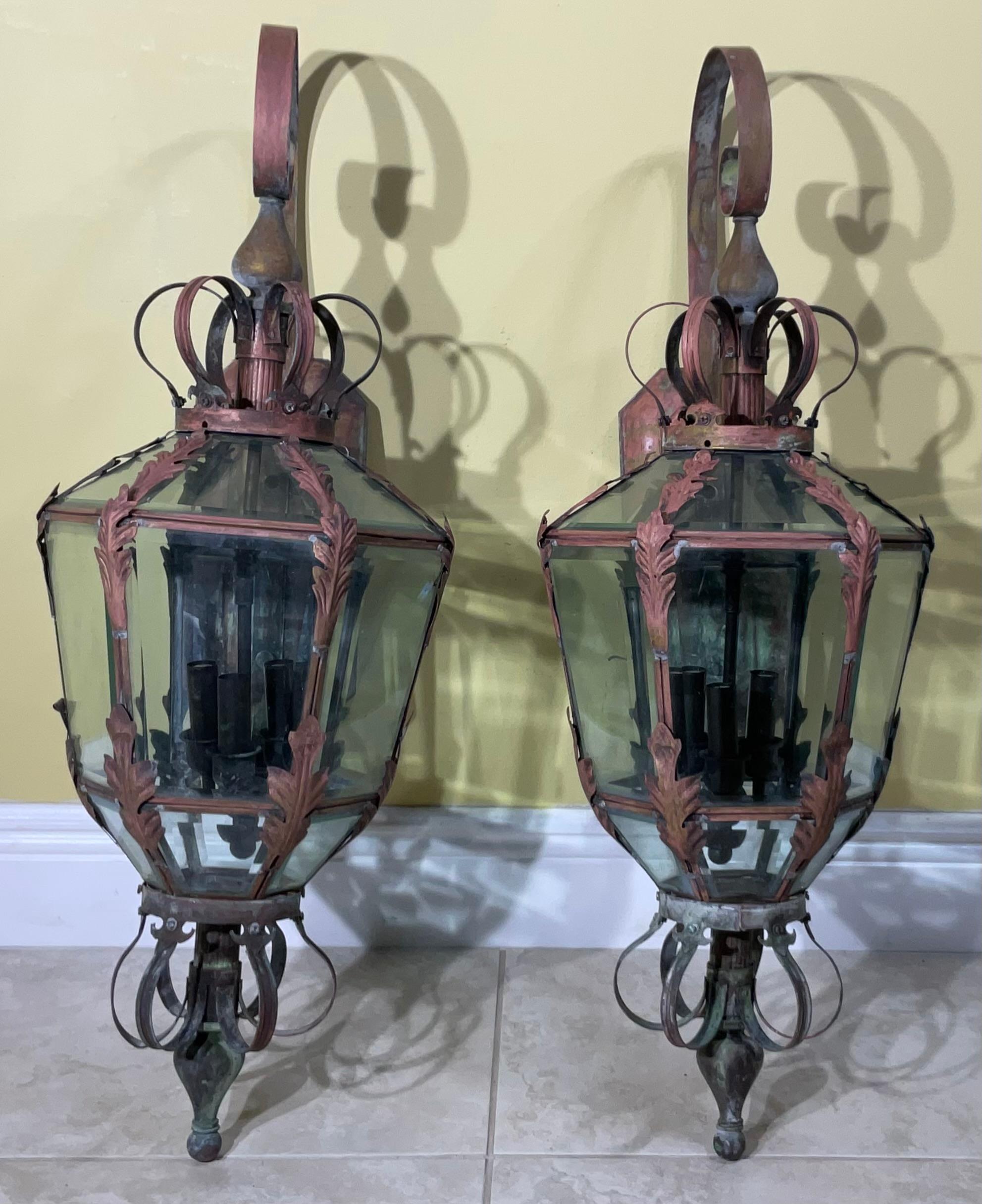 Magnificent Pair of Vintage Brass Lanterns - A Grand Entrance Statement For Sale 6