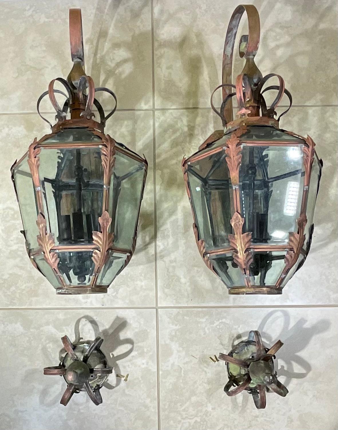Magnificent Pair of Vintage Brass Lanterns - A Grand Entrance Statement For Sale 8