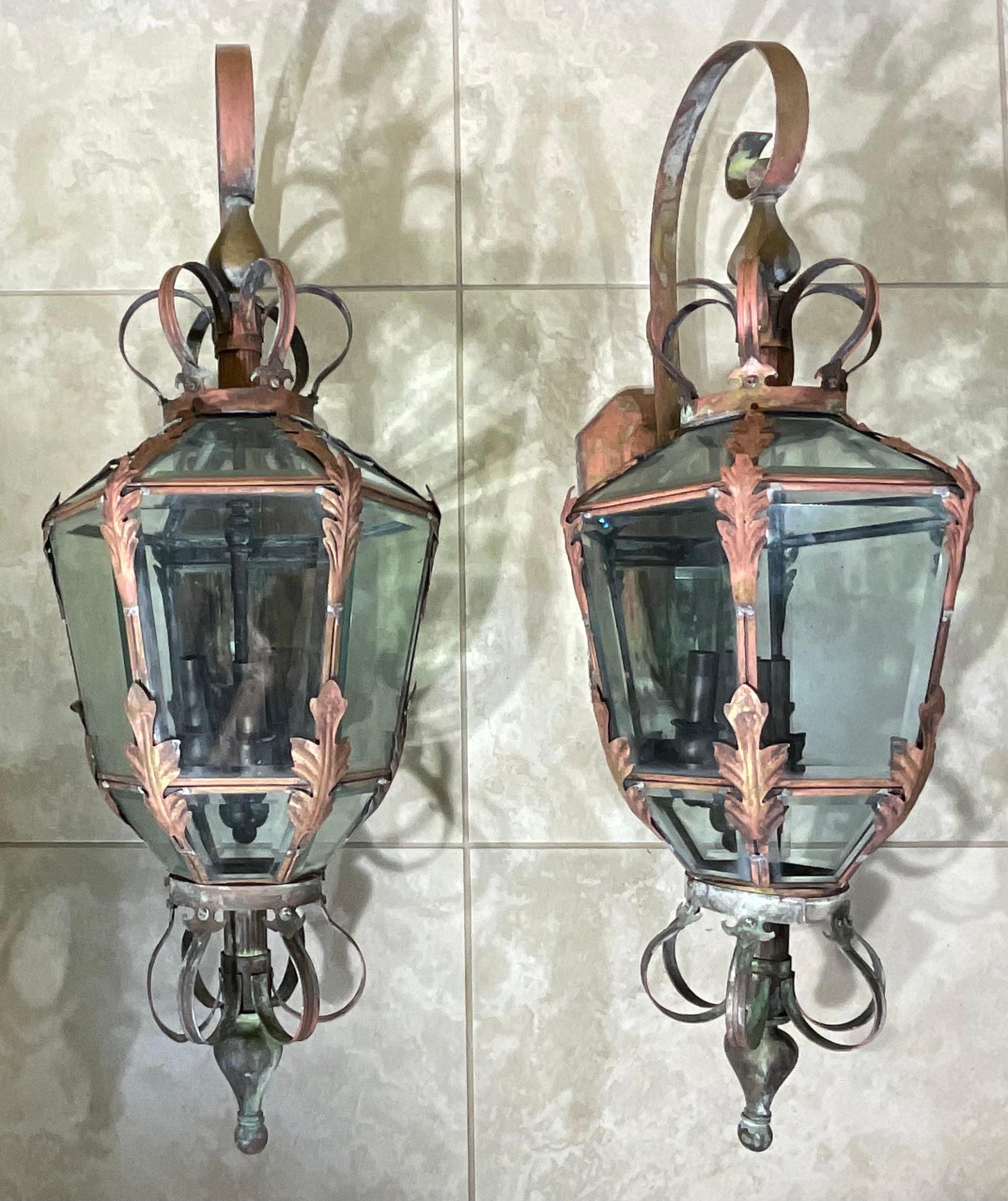 Hand-Crafted Magnificent Pair of Vintage Brass Lanterns - A Grand Entrance Statement For Sale