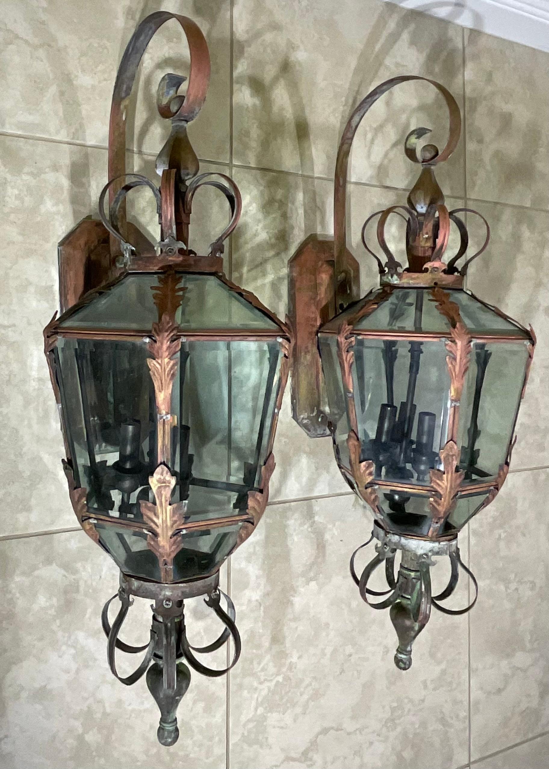 20th Century Magnificent Pair of Vintage Brass Lanterns - A Grand Entrance Statement For Sale