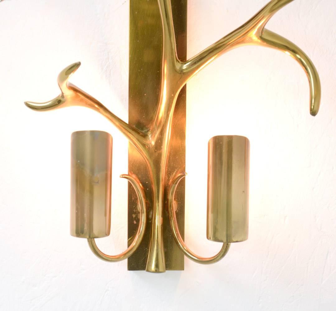 Brass Magnificent Pair of Wall Sconces by Willy Daro