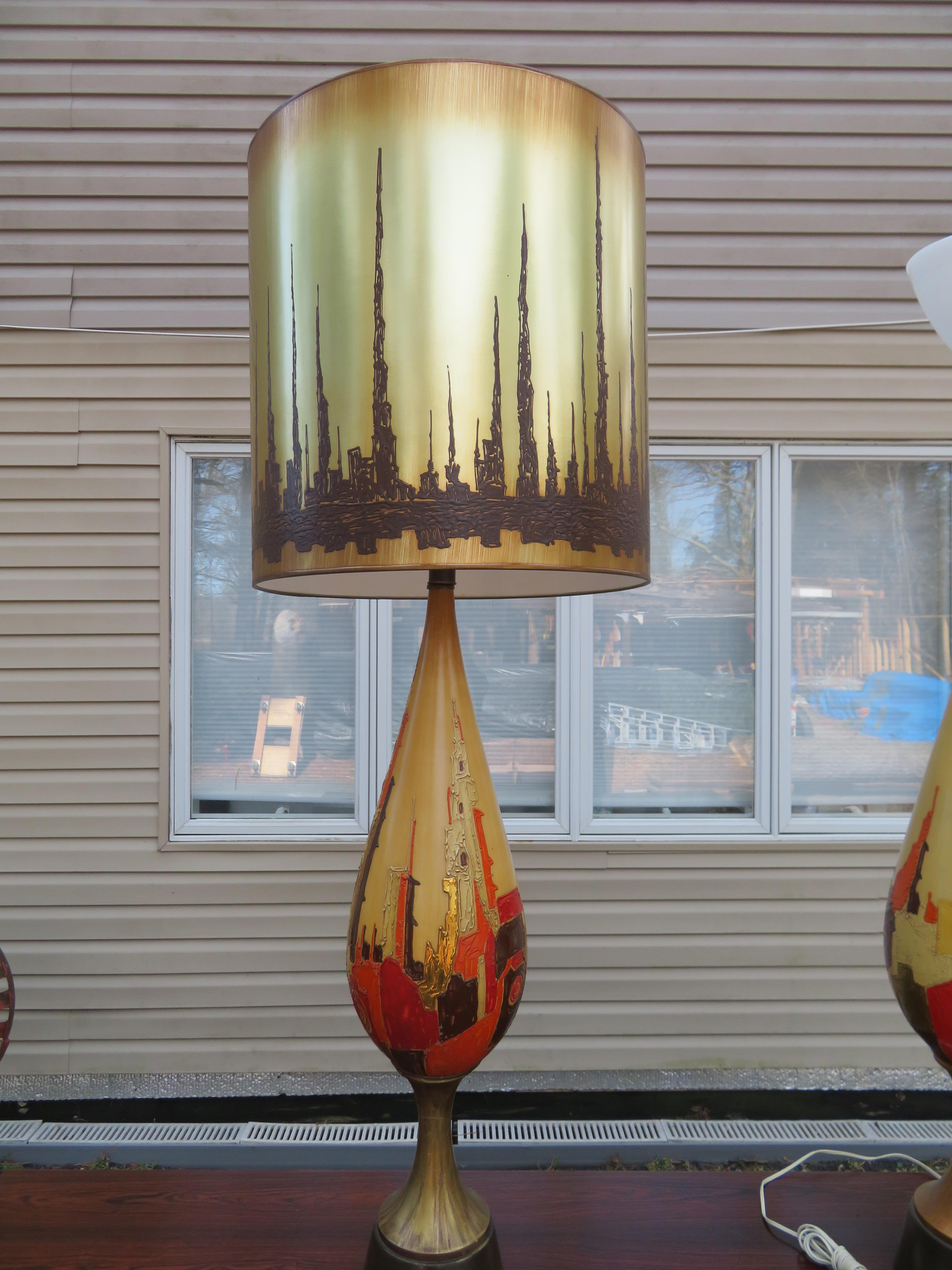 Magnificent Pair of XL Brutalist Textured Ceramic Lamps Mid-Century Modern For Sale 8