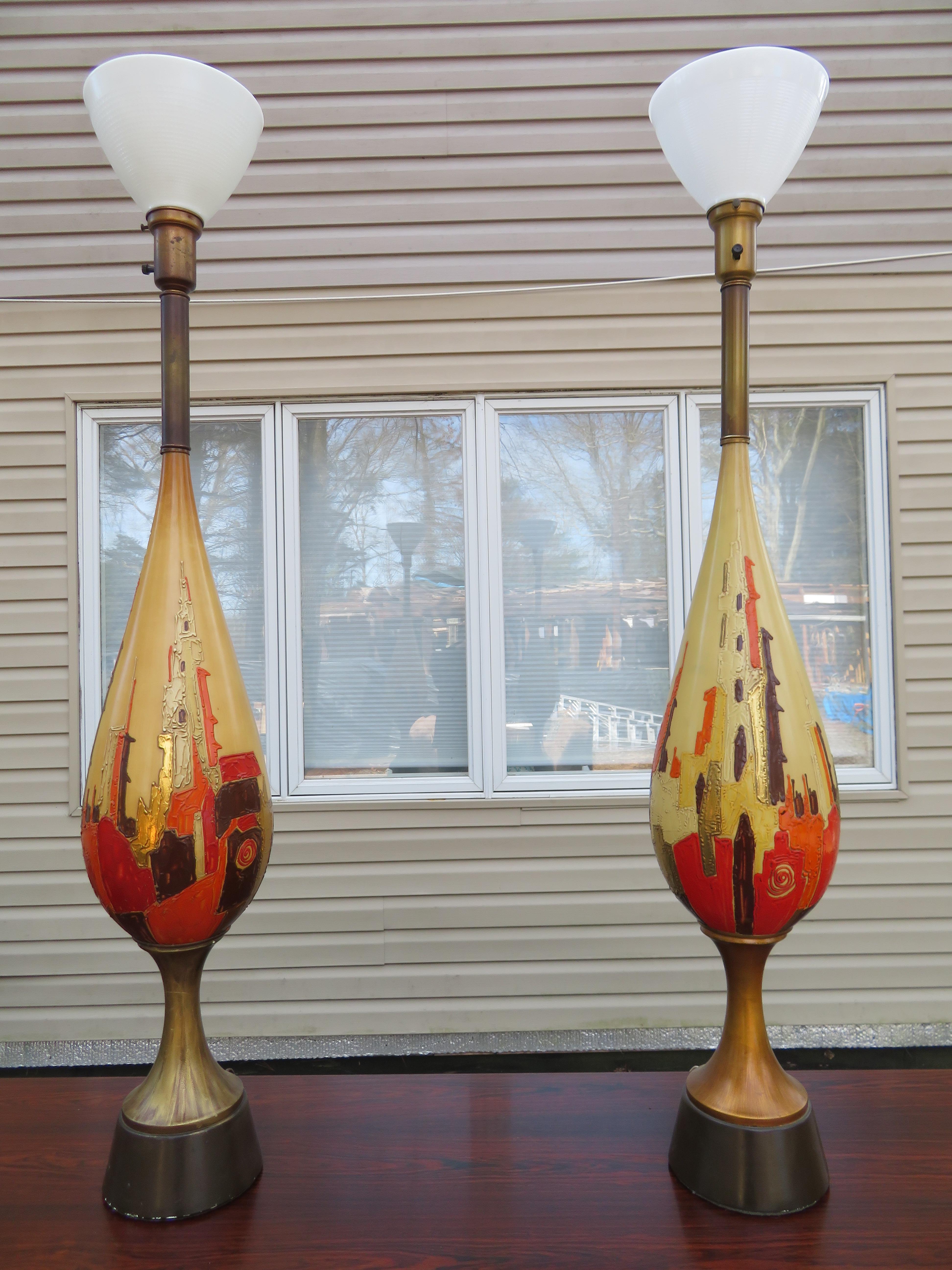 Magnificent Pair of XL Brutalist Textured Ceramic Lamps Mid-Century Modern For Sale 9