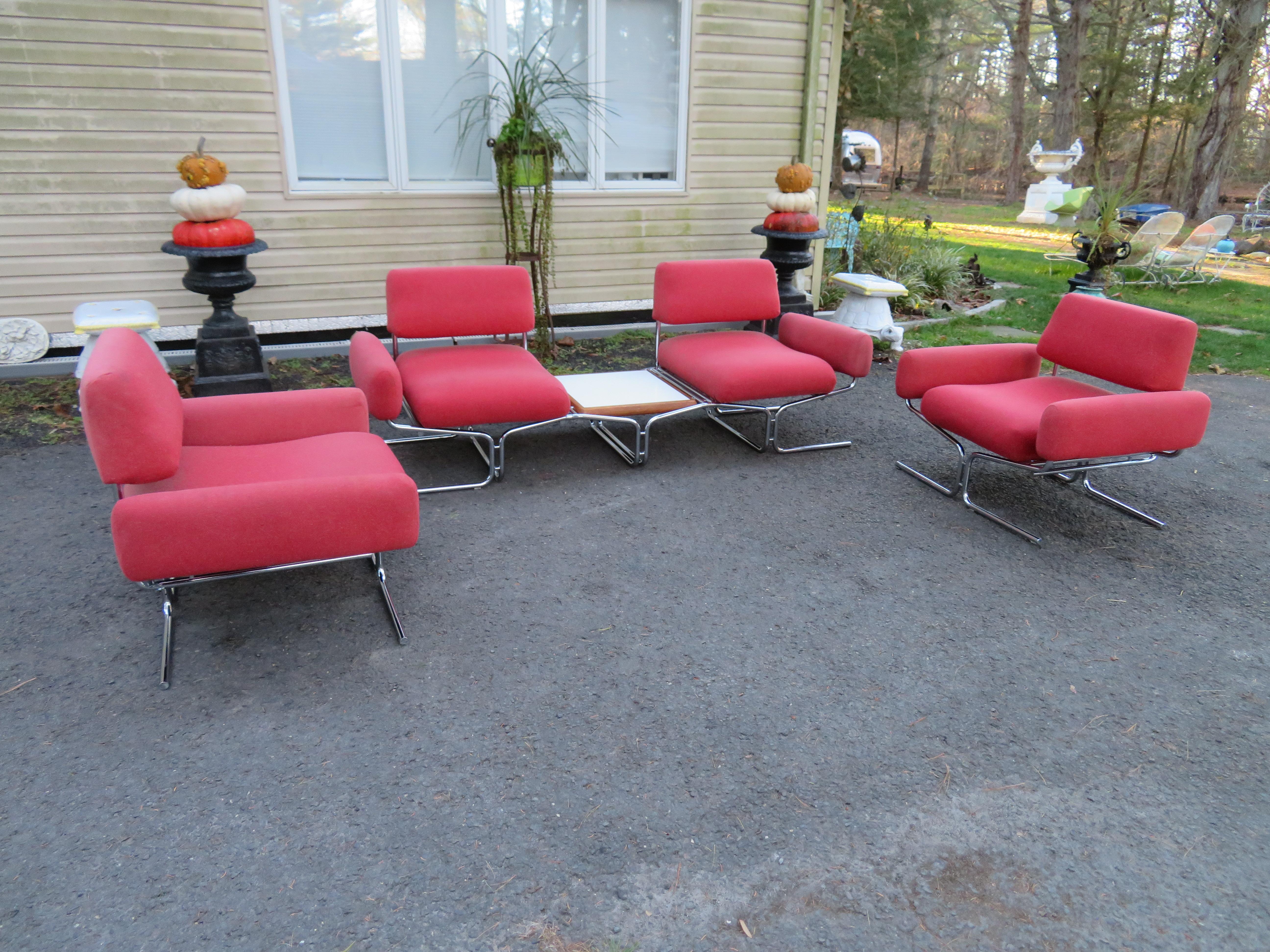 Magnificent Pair of Space-Age Tubular Chrome Lounge Chairs Ingmar Relling Style 6