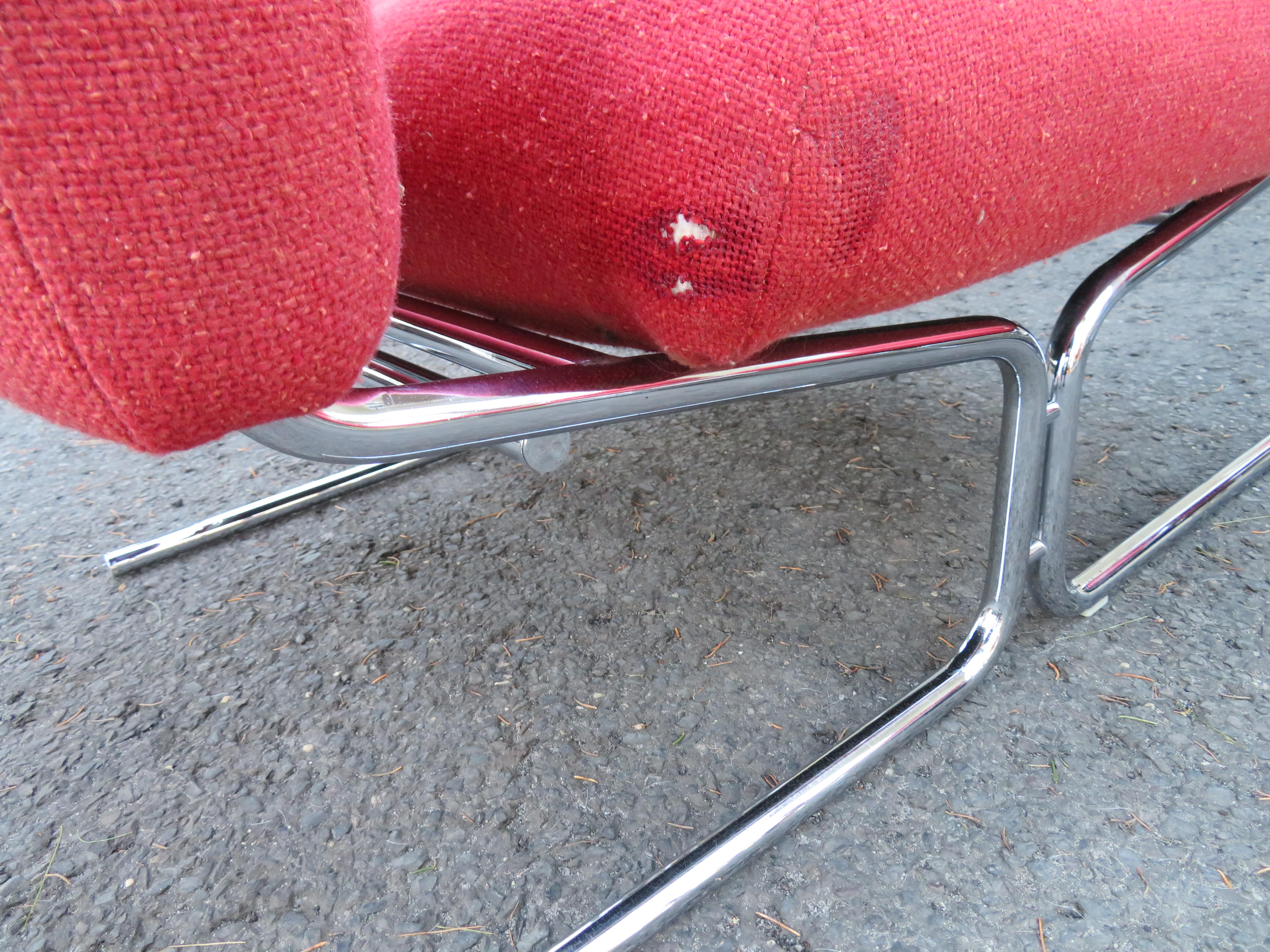 Upholstery Magnificent Pair of Space-Age Tubular Chrome Lounge Chairs Ingmar Relling Style