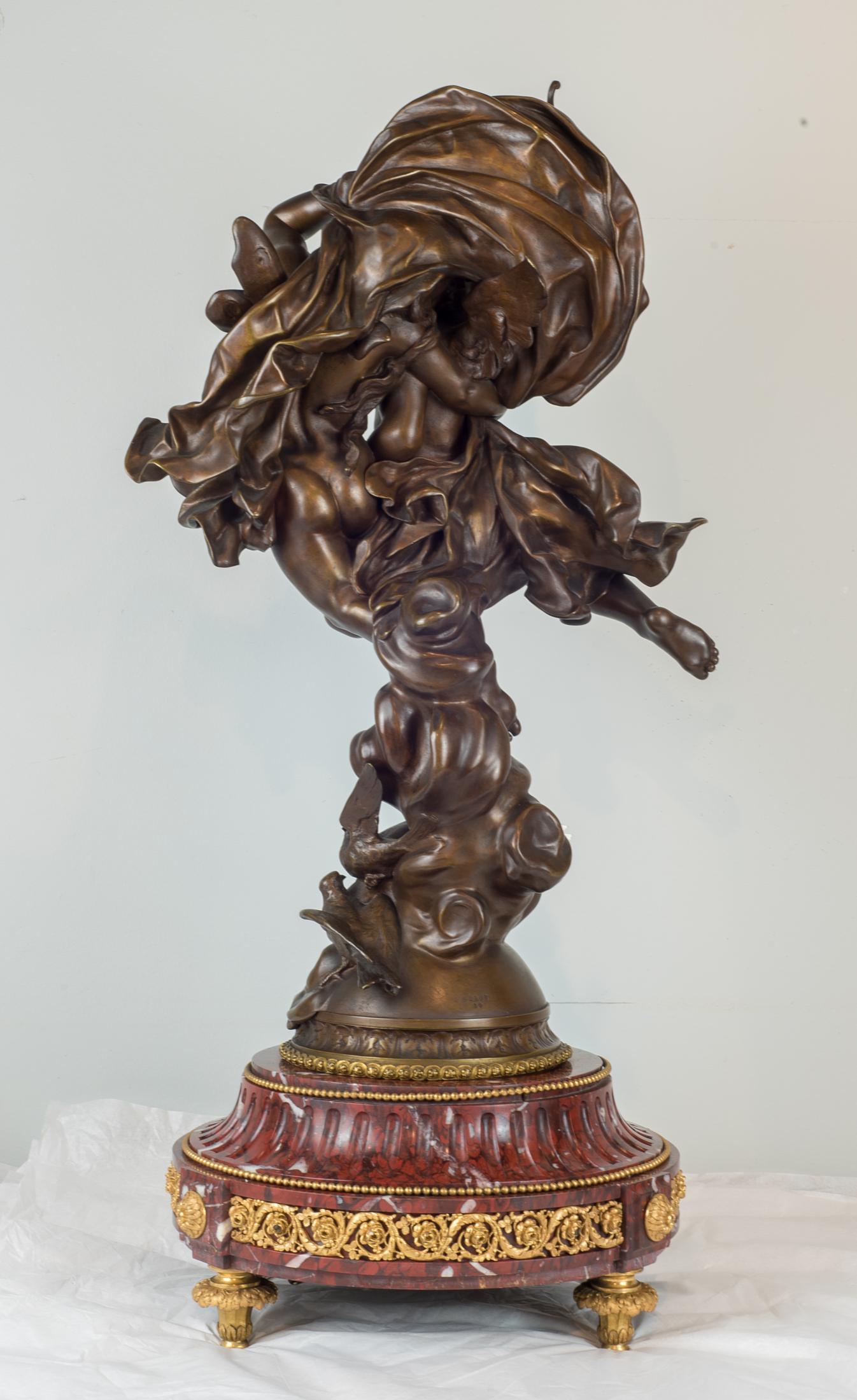 French Magnificent Patinated Bronze Sculpture of Cupid and Psyche by Bouguereau For Sale