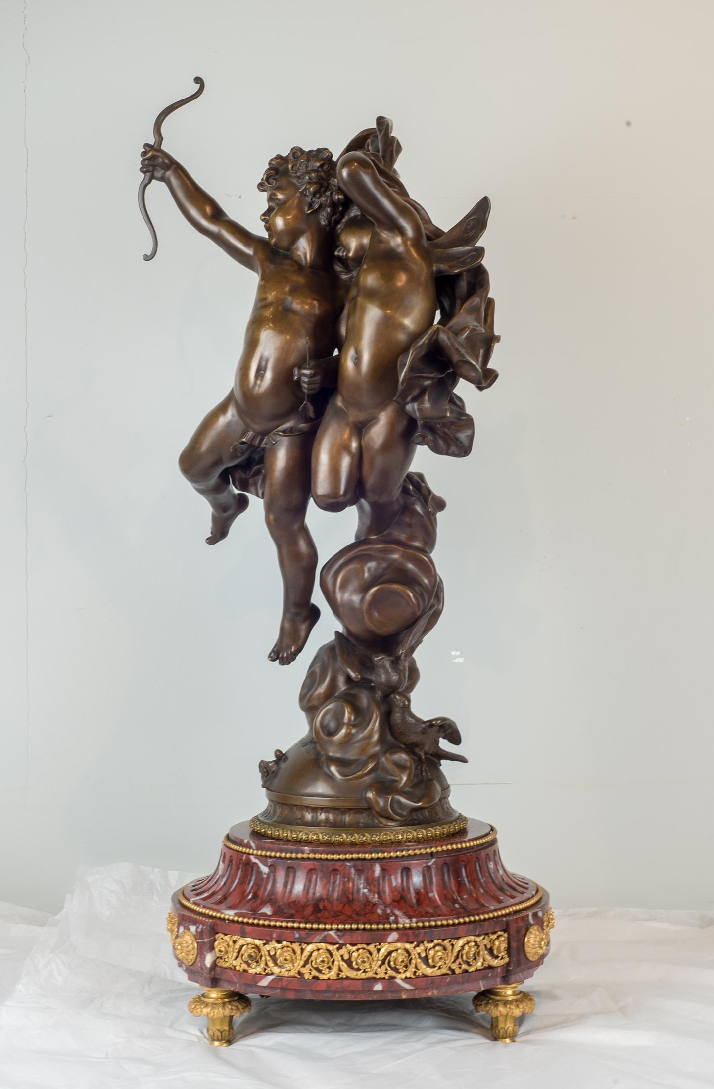 Magnificent Patinated Bronze Sculpture of Cupid and Psyche by Bouguereau In Good Condition For Sale In New York, NY