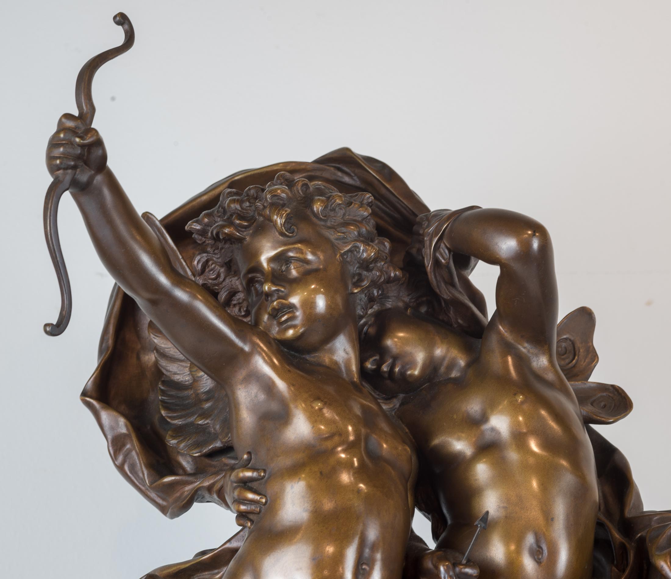 19th Century Magnificent Patinated Bronze Sculpture of Cupid and Psyche by Bouguereau For Sale