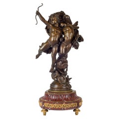Prächtige patinierte Bronzeskulptur von Amor und Psyche von Bouguereau