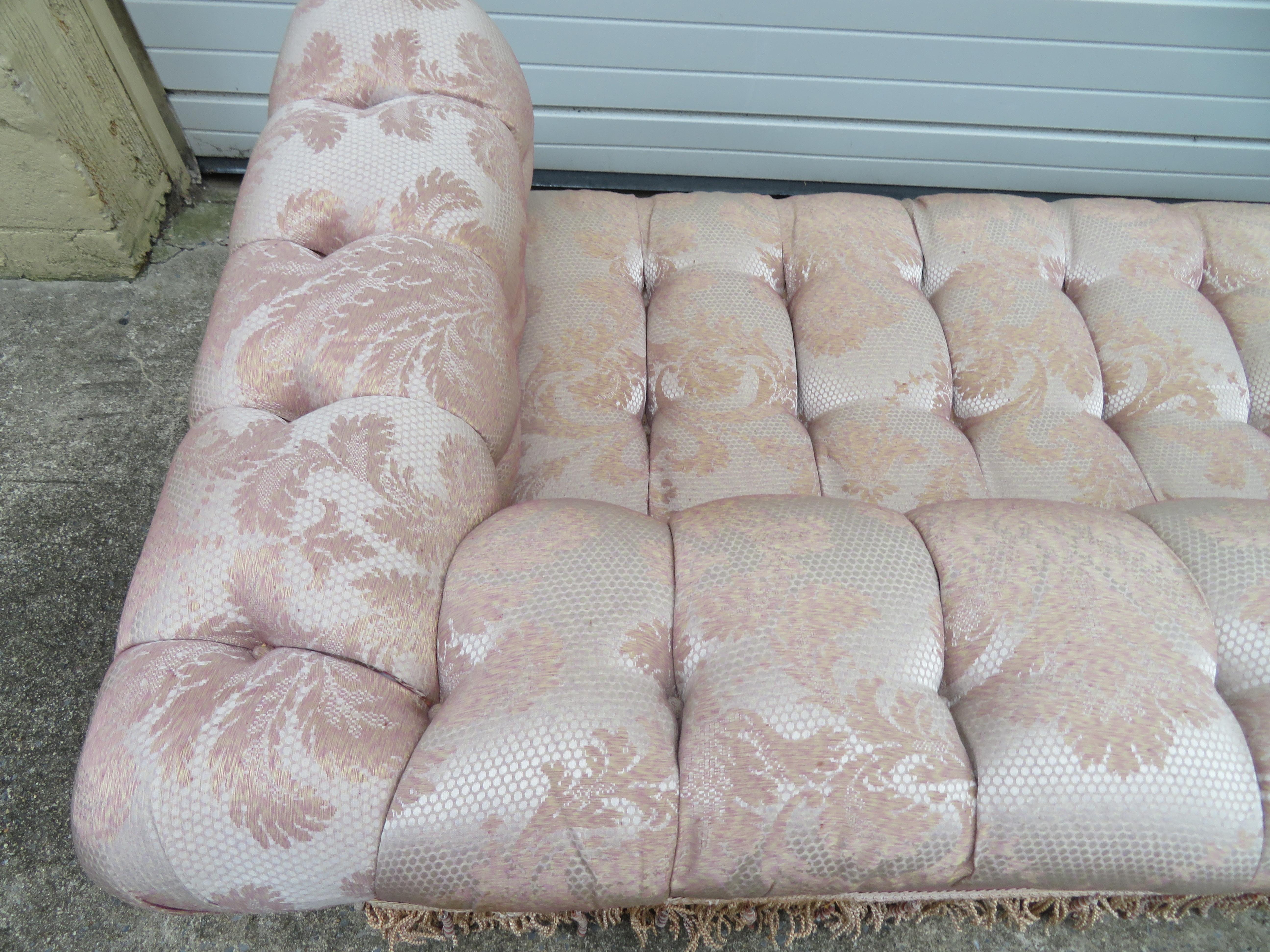 Magnificent Directional Biscuit Tufted Party Sofa Midcentury For Sale 3