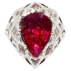 Magnificent Pear Shape No Heat Ruby and Diamond Ring 18 Karat