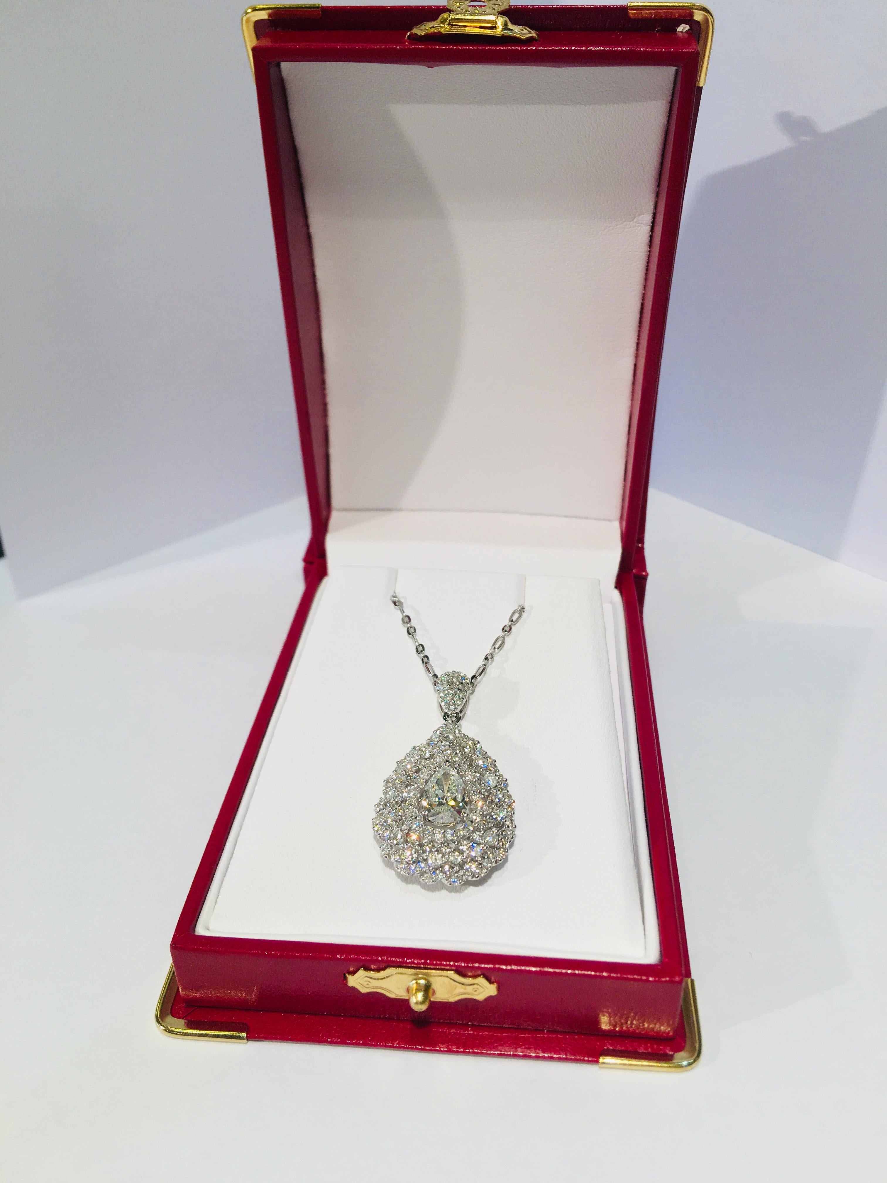 Pear Cut Magnificent Pear Shaped 3.23 Carat Diamond Pendant 18 Karat Gold