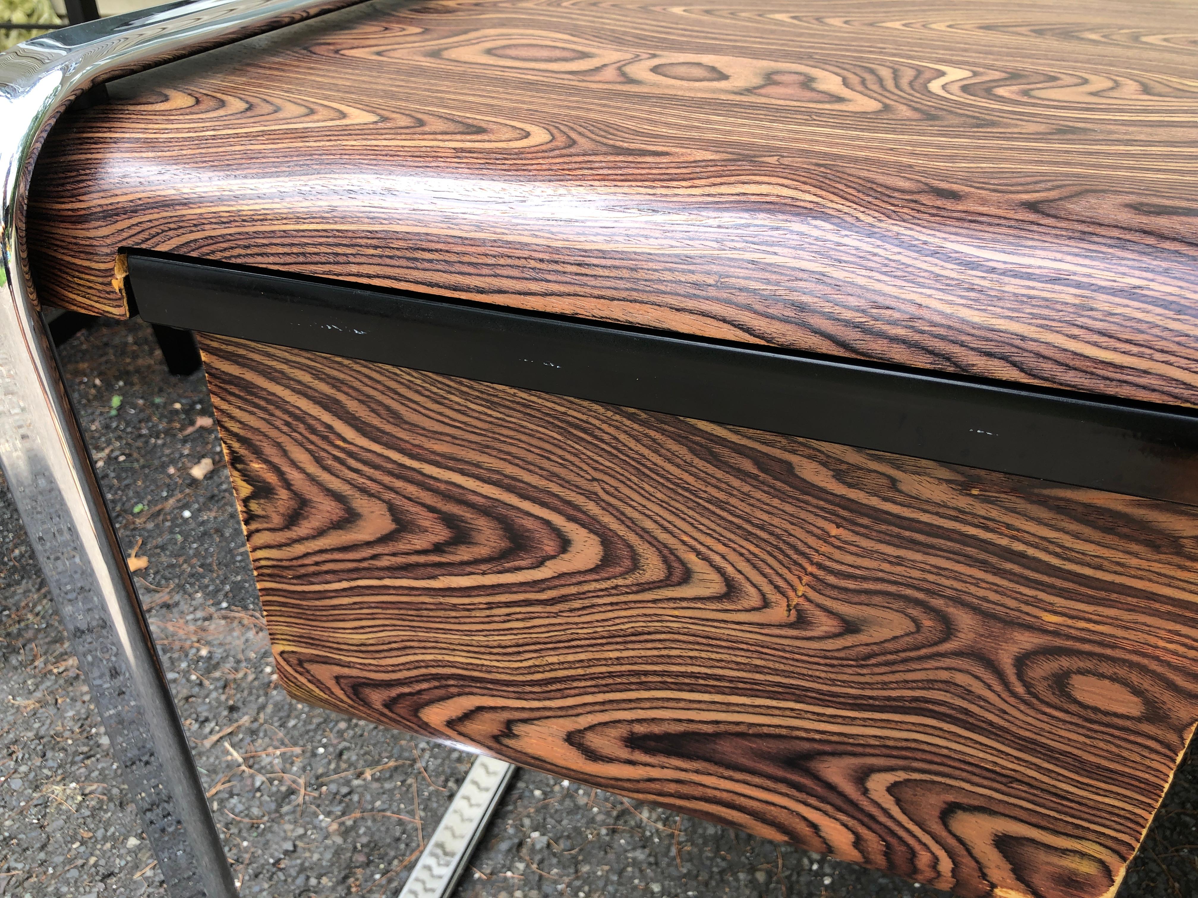 Magnificent Peter Protzman Zebra Wood Chrome Desk Mid Century Modern  For Sale 8