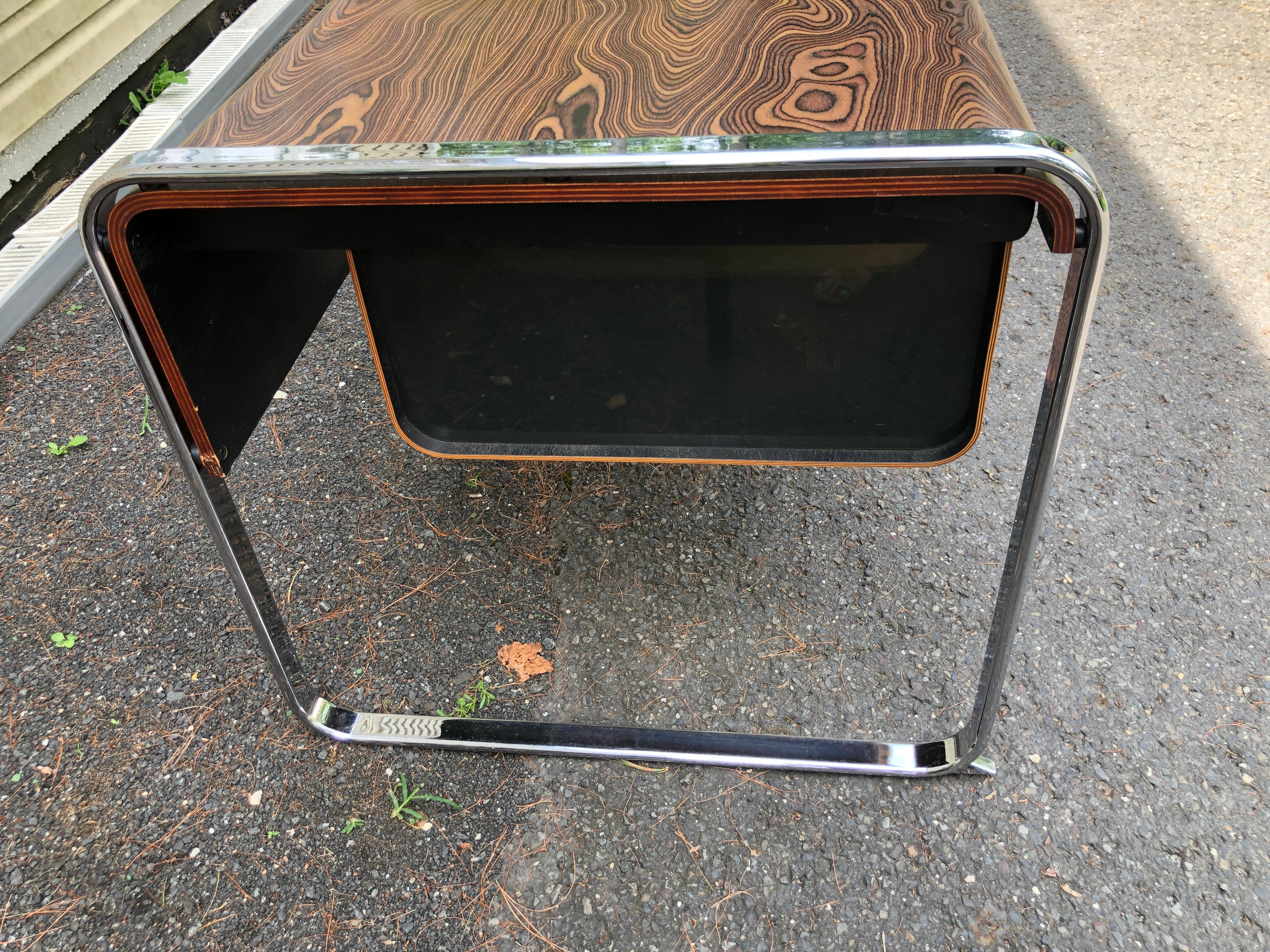 Magnificent Peter Protzman Zebra Wood Chrome Desk Mid Century Modern  For Sale 10