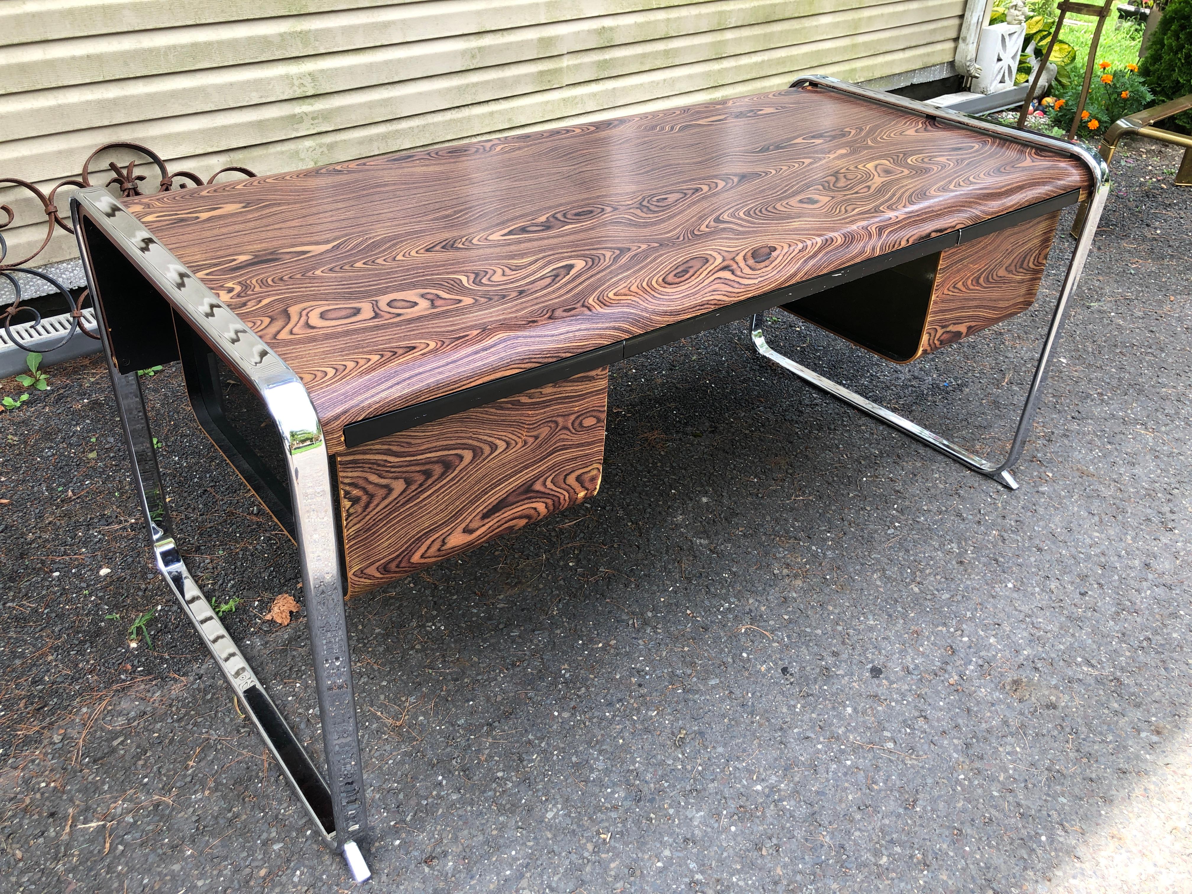 Magnificent Peter Protzman Zebra Wood Chrome Desk Mid Century Modern  For Sale 12