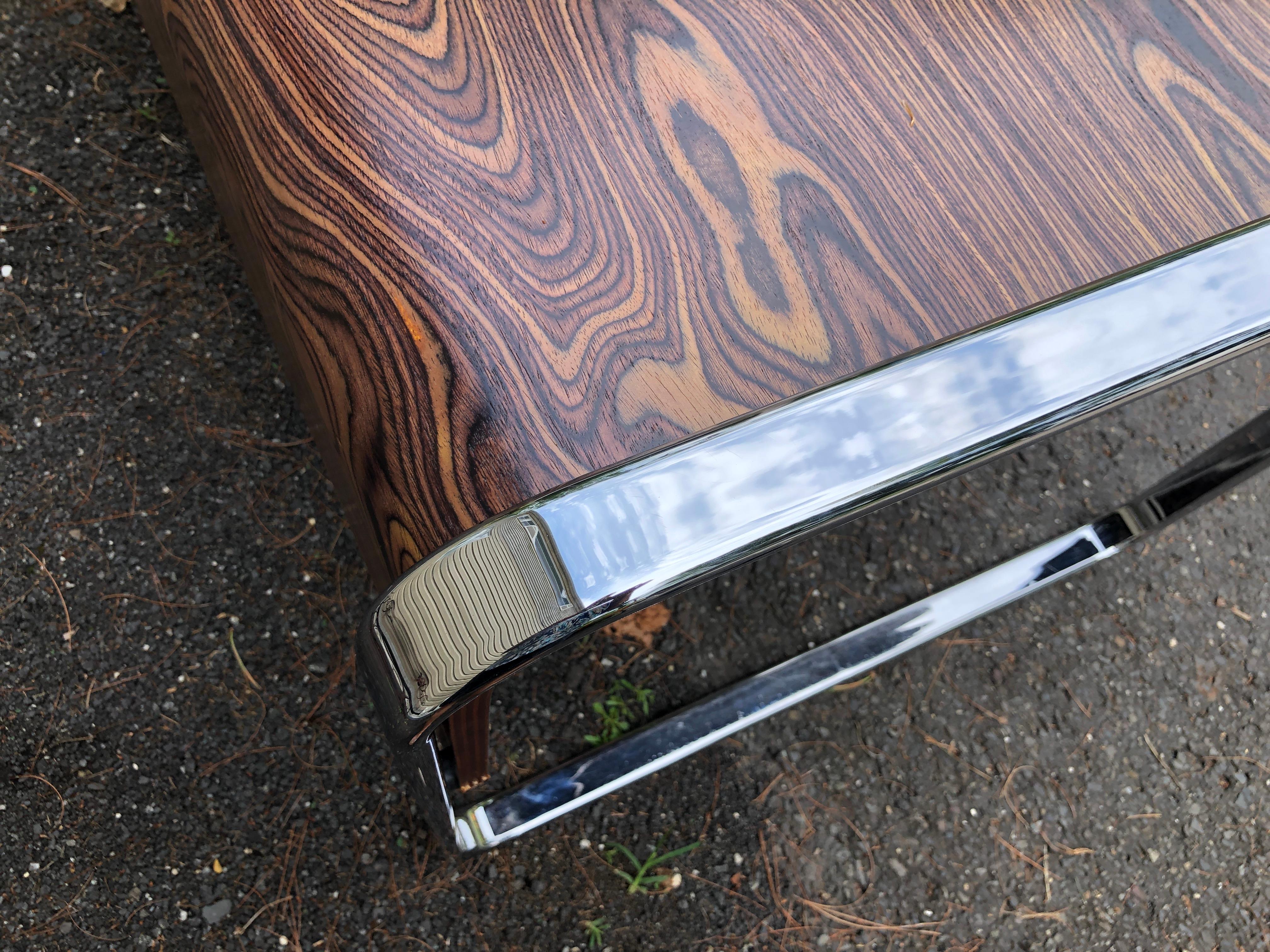 Magnificent Peter Protzman Zebra Wood Chrome Desk Mid Century Modern  For Sale 1
