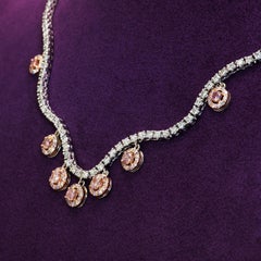 Magnificent Pink Cushion Cut Diamond Platinum and Rose Gold Necklace