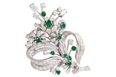 Magnificent Platinum Brooch / Pendant with Diamonds & Emeralds