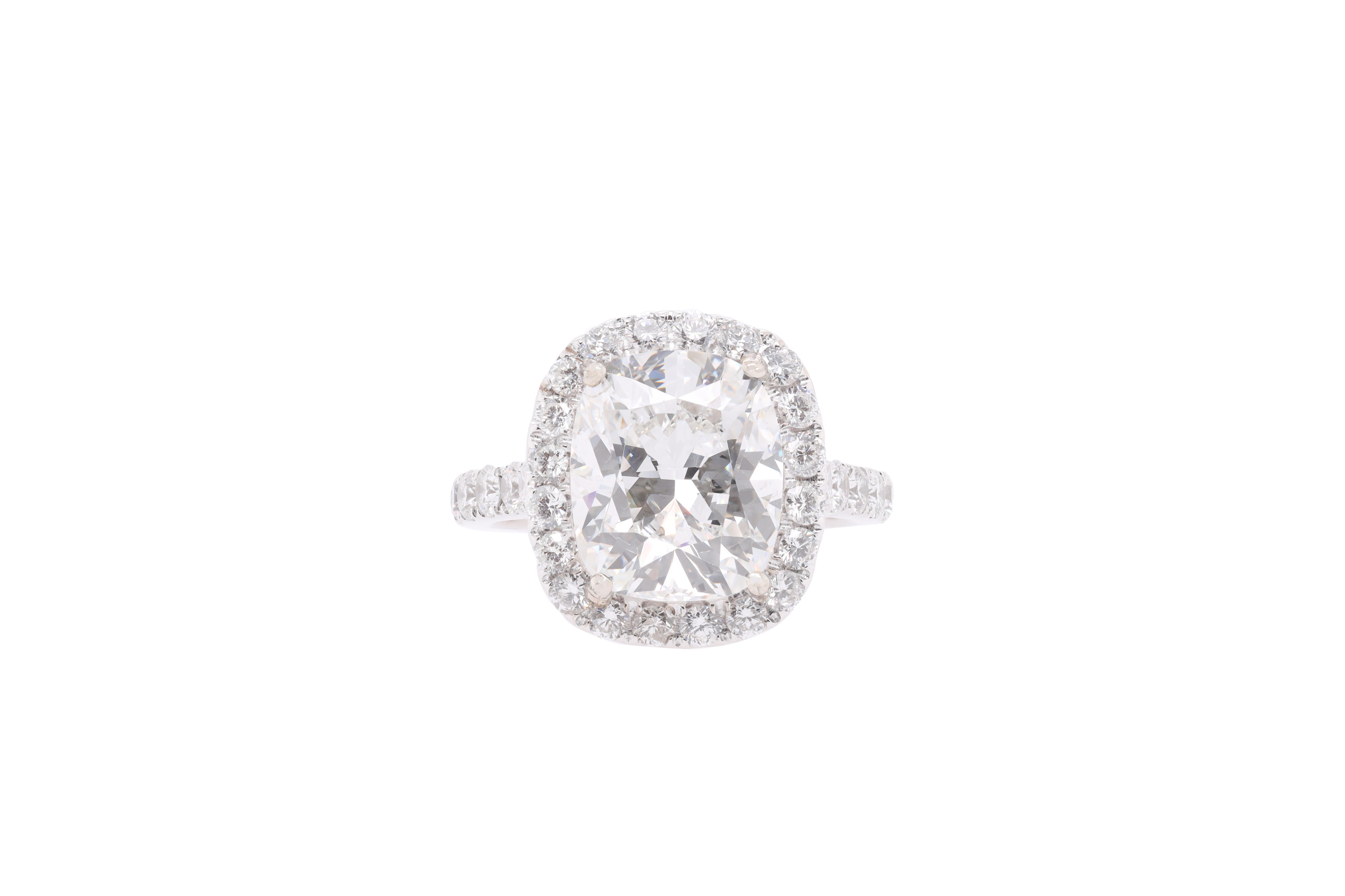 Antique Cushion Cut Magnificent Platinum Engagement Ring with Diamonds For Sale