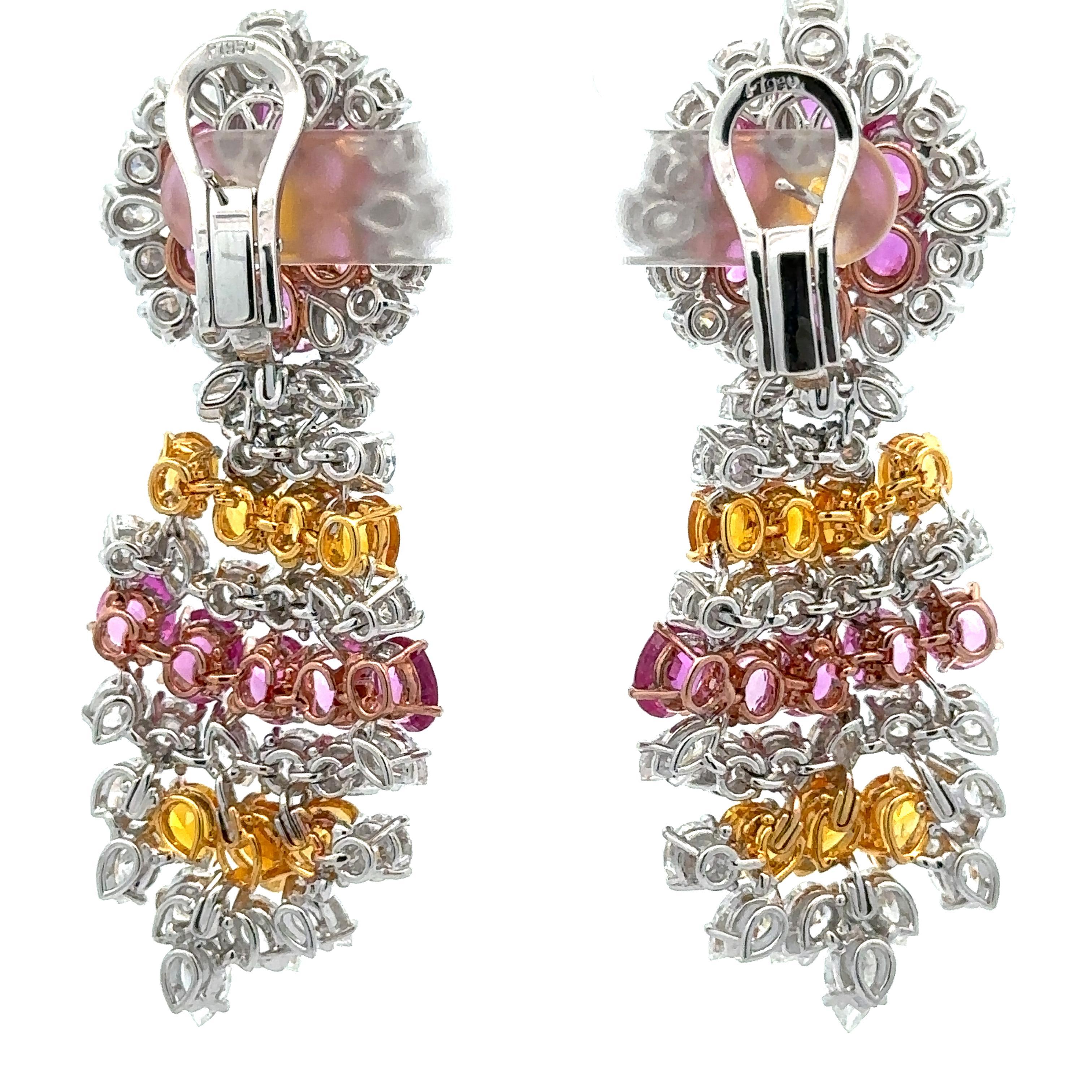 Magnifici orecchini a pendente in oro platino con zaffiro e diamante GIA da 41 ct. in vendita 1