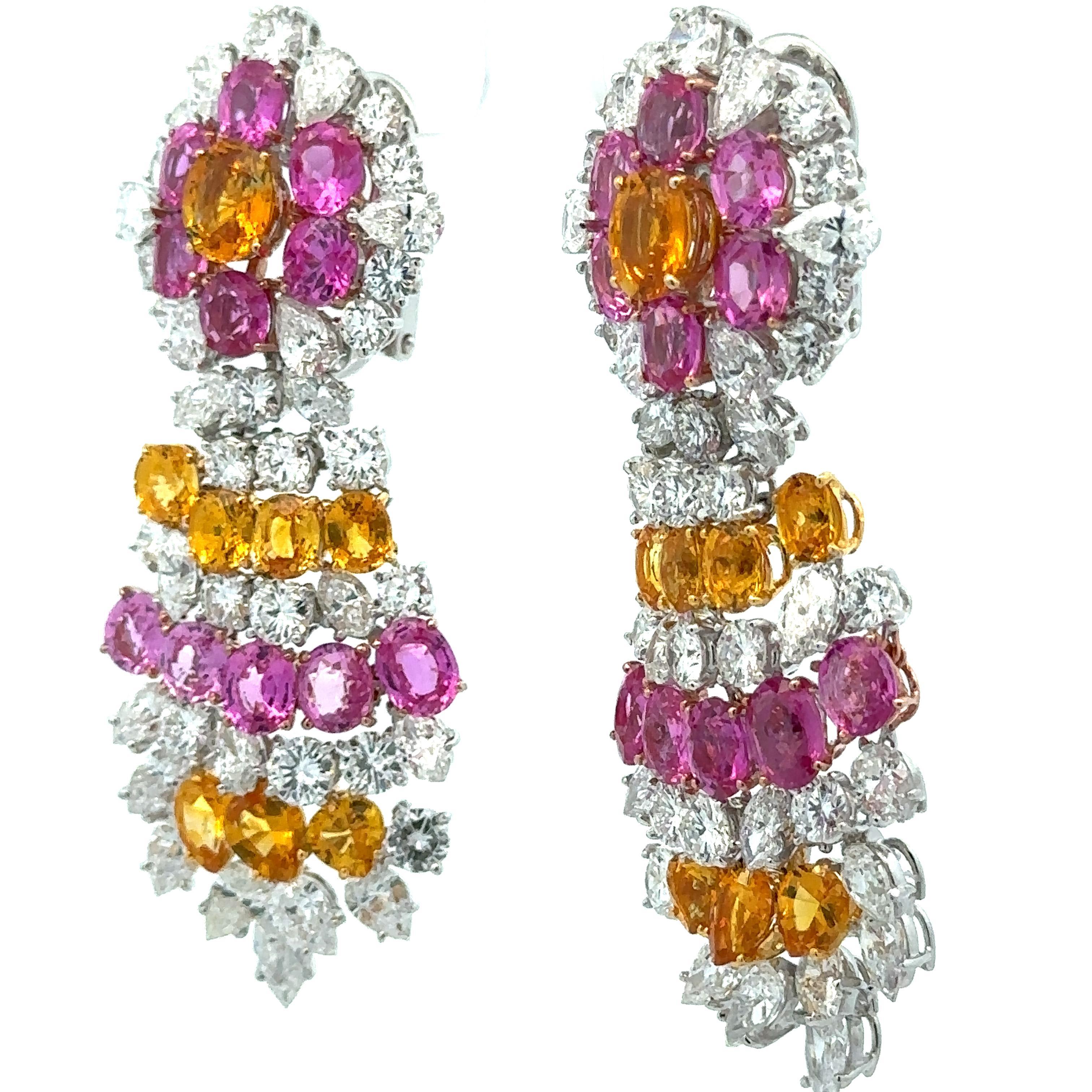 Magnifici orecchini a pendente in oro platino con zaffiro e diamante GIA da 41 ct. in vendita 2