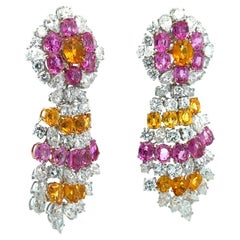 Magnificent Platinum Gold 41ctw GIA Sapphire Diamond Chandelier Dangle Earrings