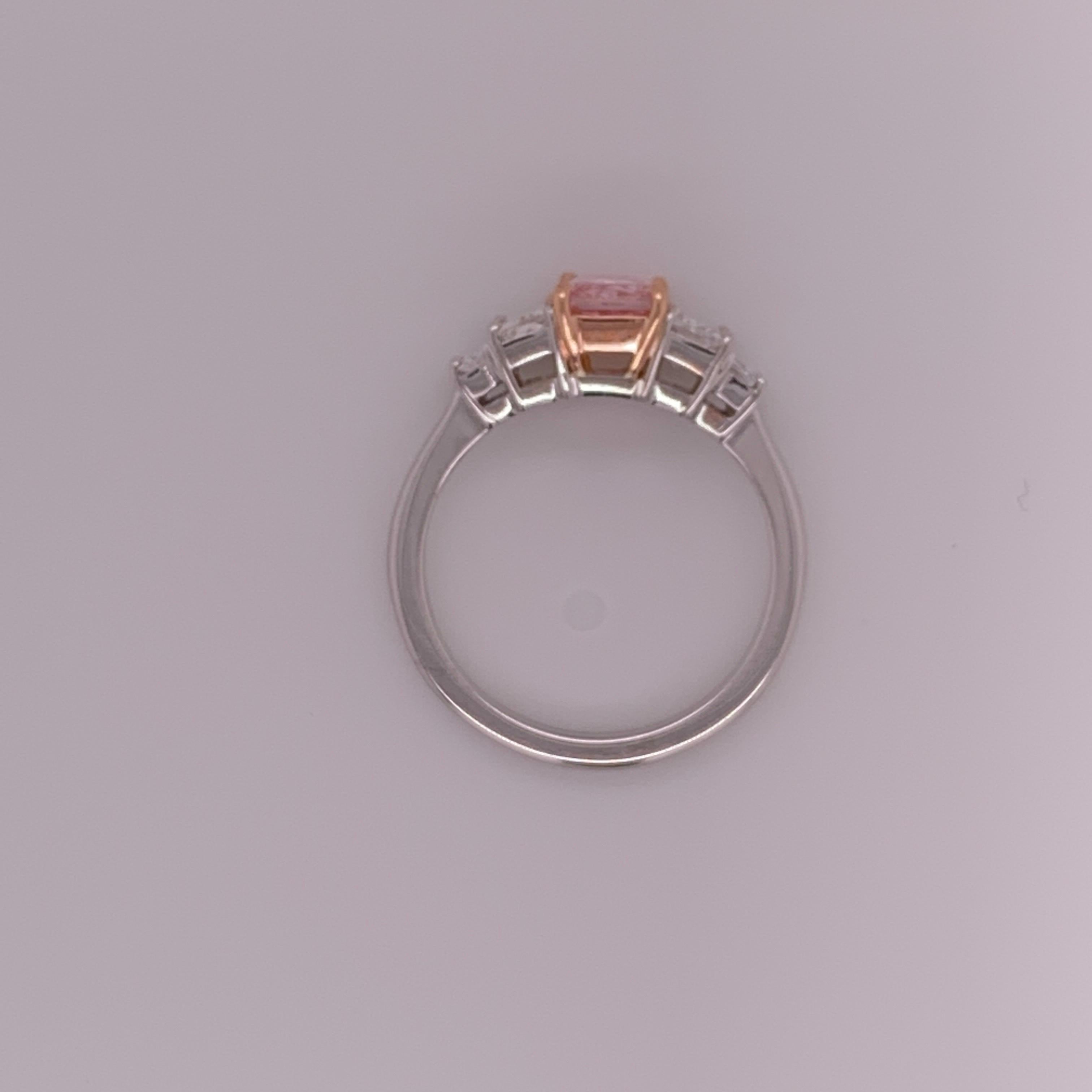 GIA Certified Diamond 0.88 Carat Fancy Intense Pink vs2 Platinum Engagement Ring 3