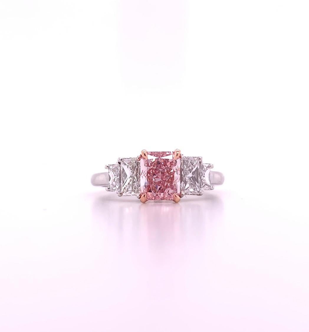 Modern GIA Certified Diamond 0.88 Carat Fancy Intense Pink vs2 Platinum Engagement Ring