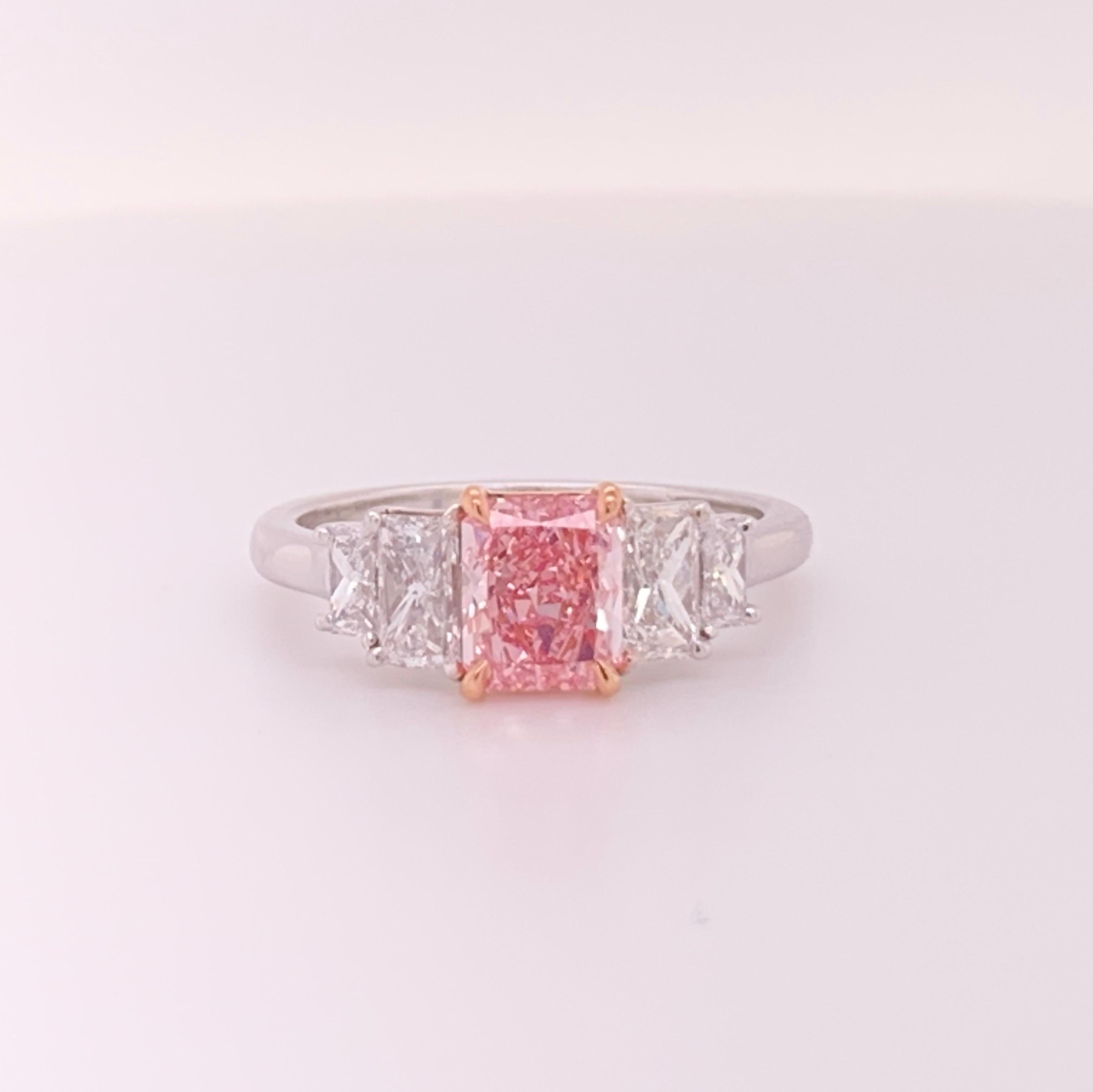 GIA Certified Diamond 0.88 Carat Fancy Intense Pink vs2 Platinum Engagement Ring 1