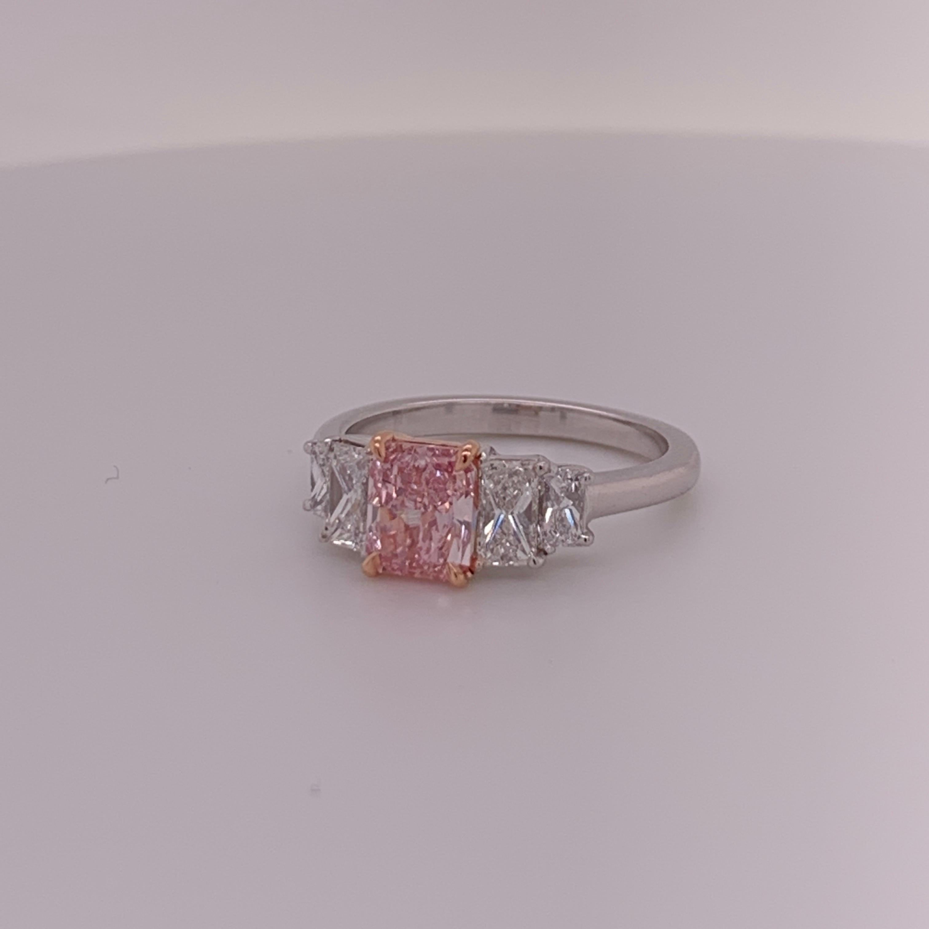 GIA Certified Diamond 0.88 Carat Fancy Intense Pink vs2 Platinum Engagement Ring 2