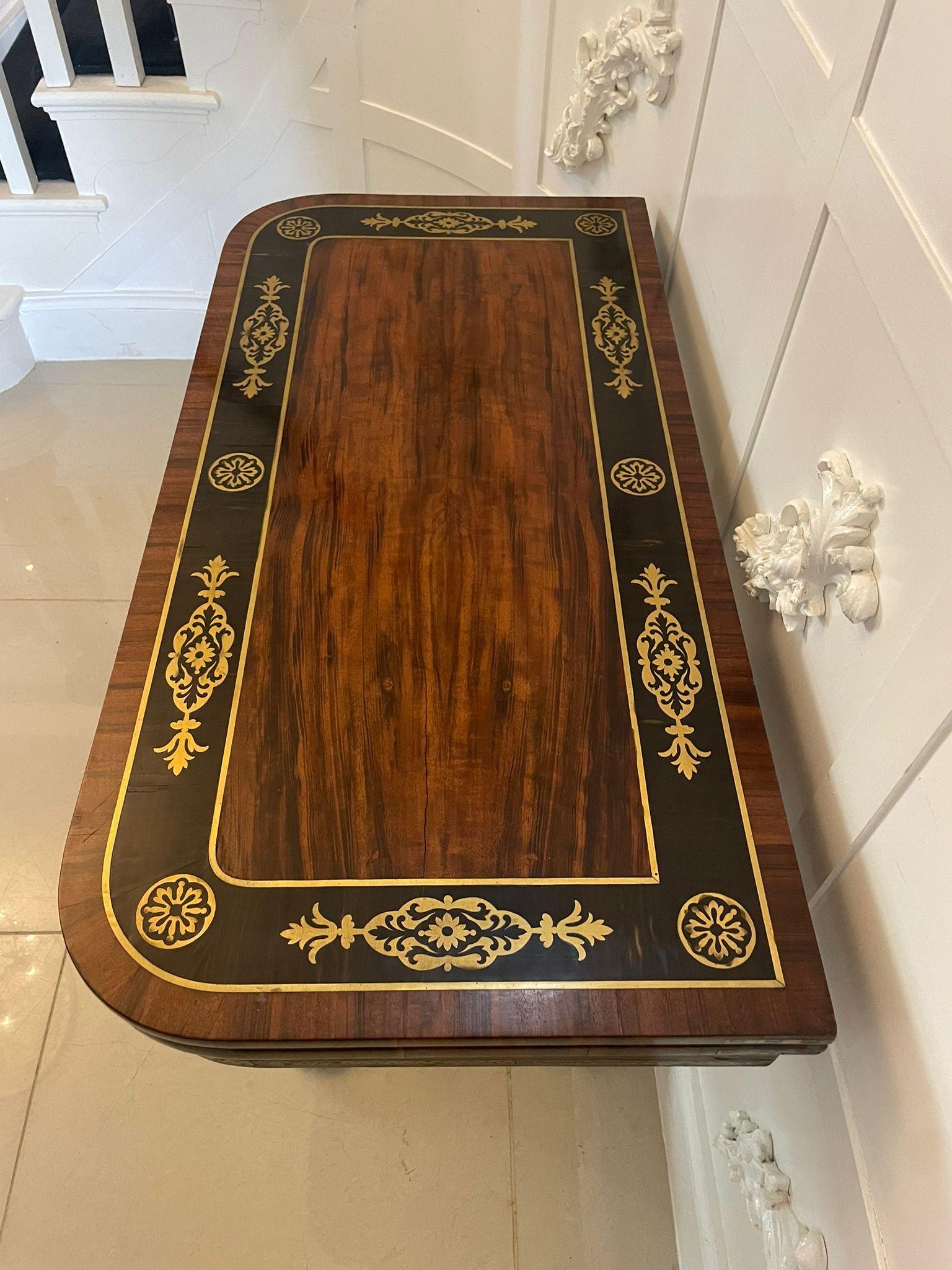 Magnificent Quality Antique George III Rosewood Brass Inlaid Card/Console Table For Sale 5