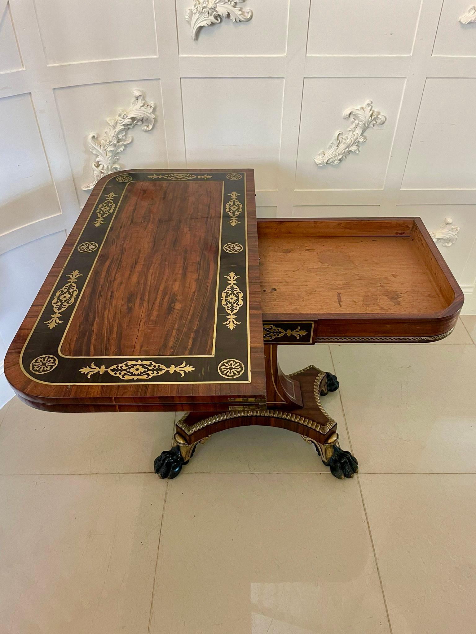 English Magnificent Quality Antique George III Rosewood Brass Inlaid Card/Console Table For Sale