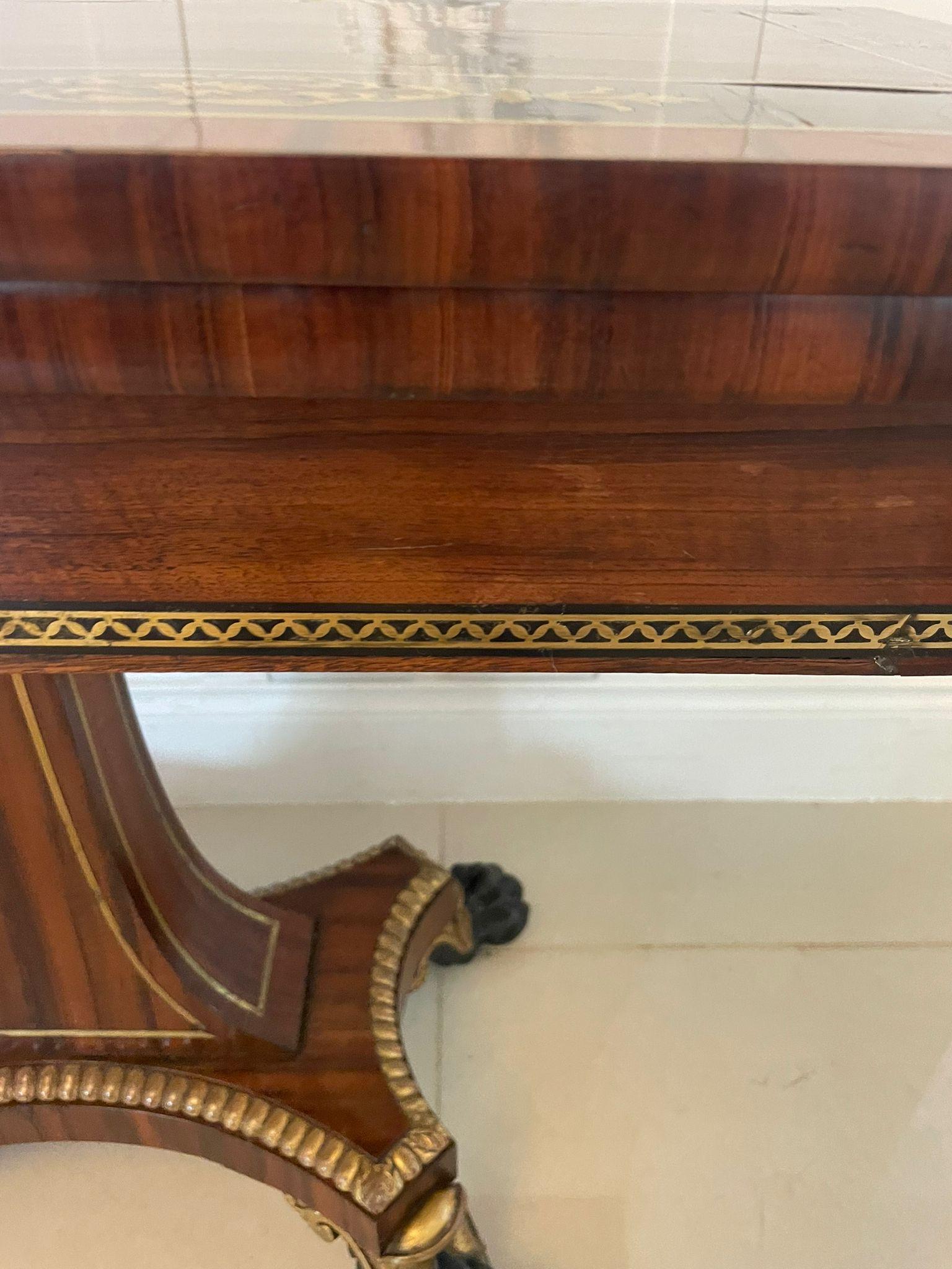 Magnificent Quality Antique George III Rosewood Brass Inlaid Card/Console Table For Sale 1